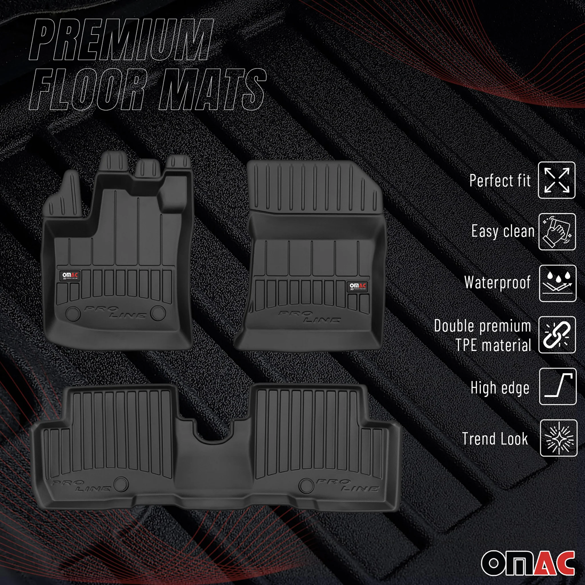 OMAC Gummi Fußmatten für Dacia Lodgy 2012-2024 Premium TPE Automatten Schwarz 3x - Image 2