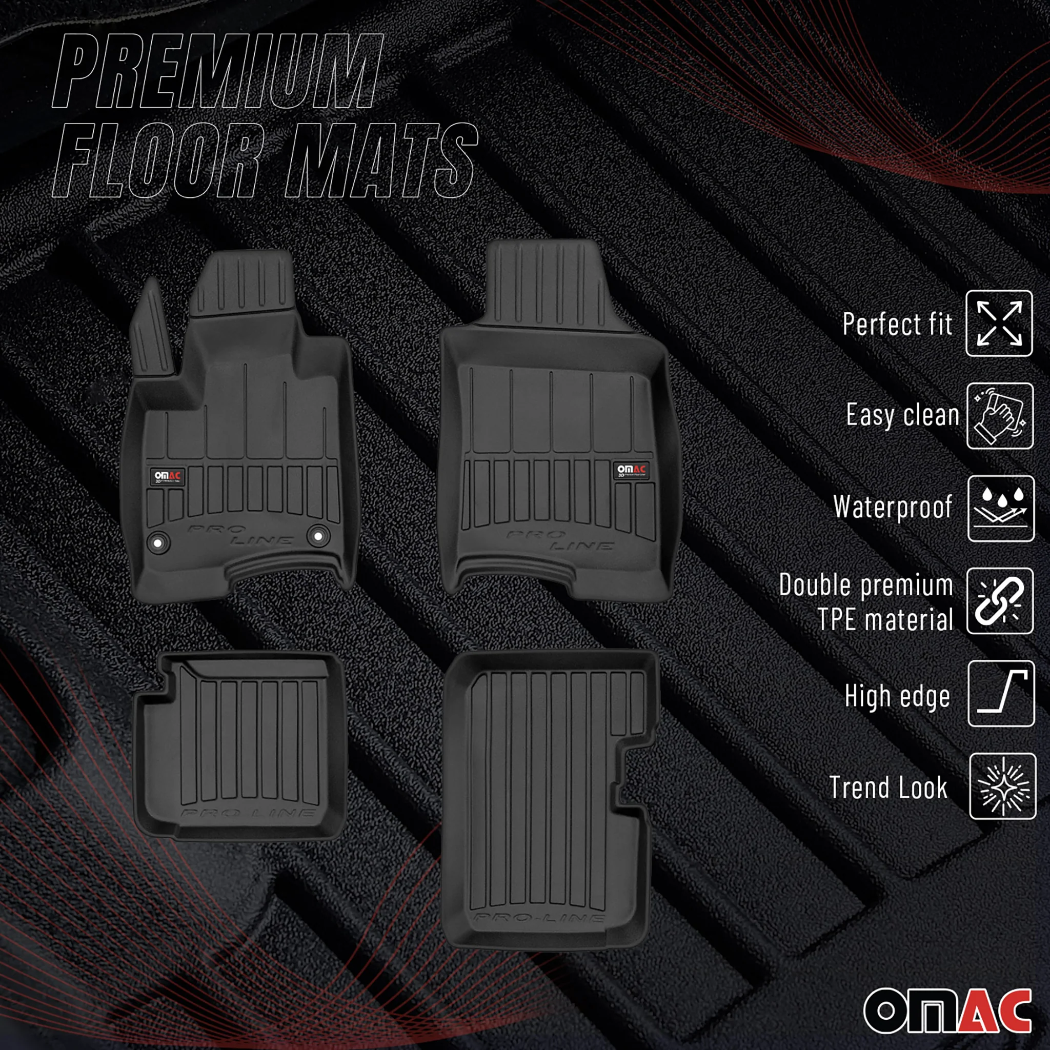OMAC Gummi Fußmatten für Fiat Panda 2020-2026 Hybrid TPE Automatten Schwarz 4x - Image 2