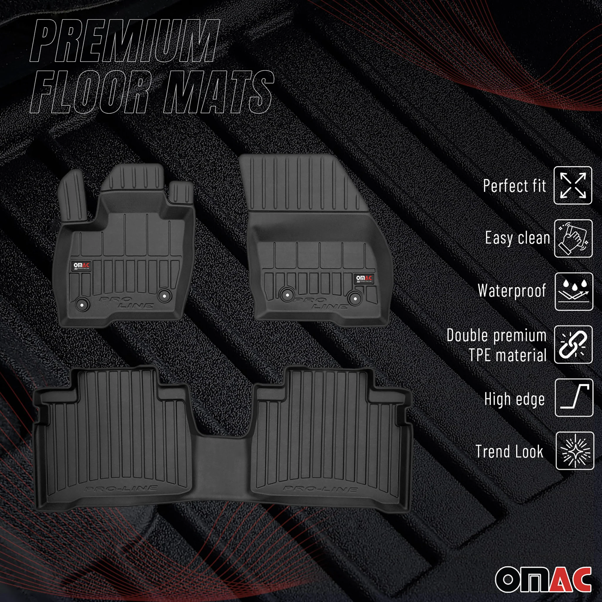 OMAC Gummi Fußmatten für Ford S-Max 2 2015-2018 Premium TPE Automatten 3tlg - Image 2