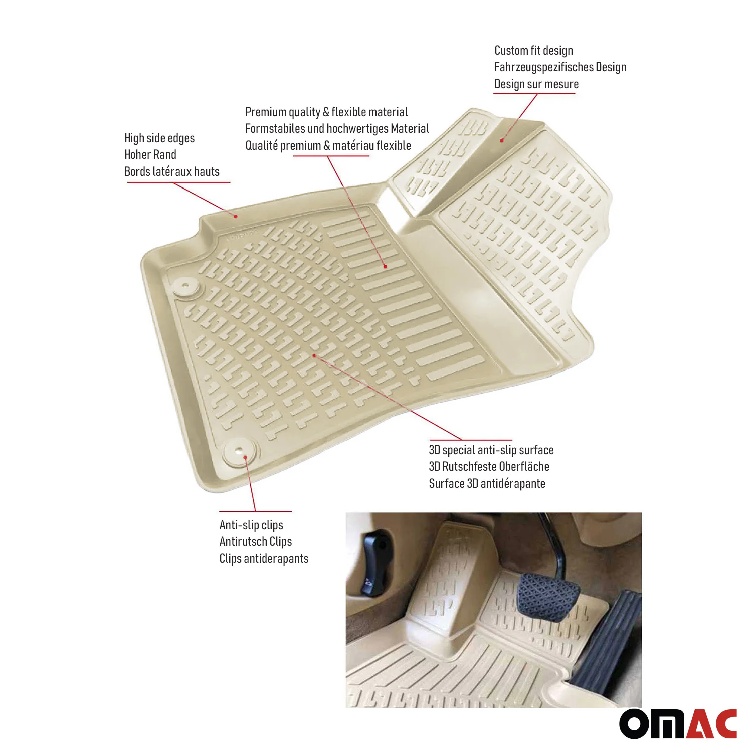 Fußmatten 3D Gummimatten für Honda Civic 2015-2021 Gummi TPE Beige 4tlg - Image 6