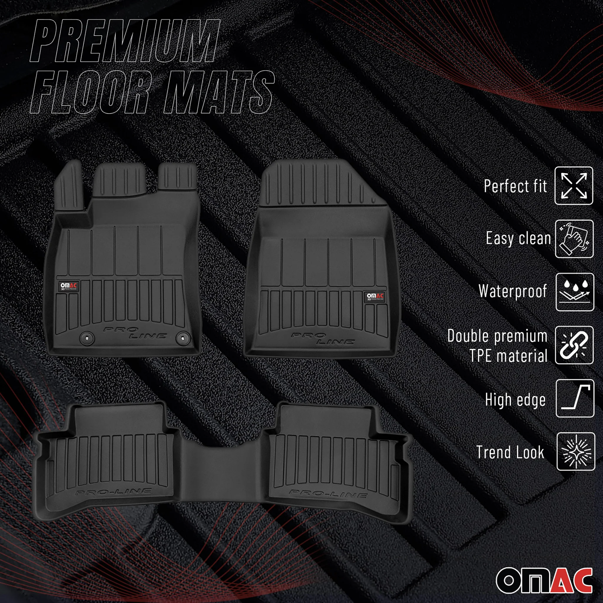 OMAC Gummi Fußmatten für Kia XCeed Hybrid 2019-2026 Premium Gummi Schwarz 3tlg - Image 2