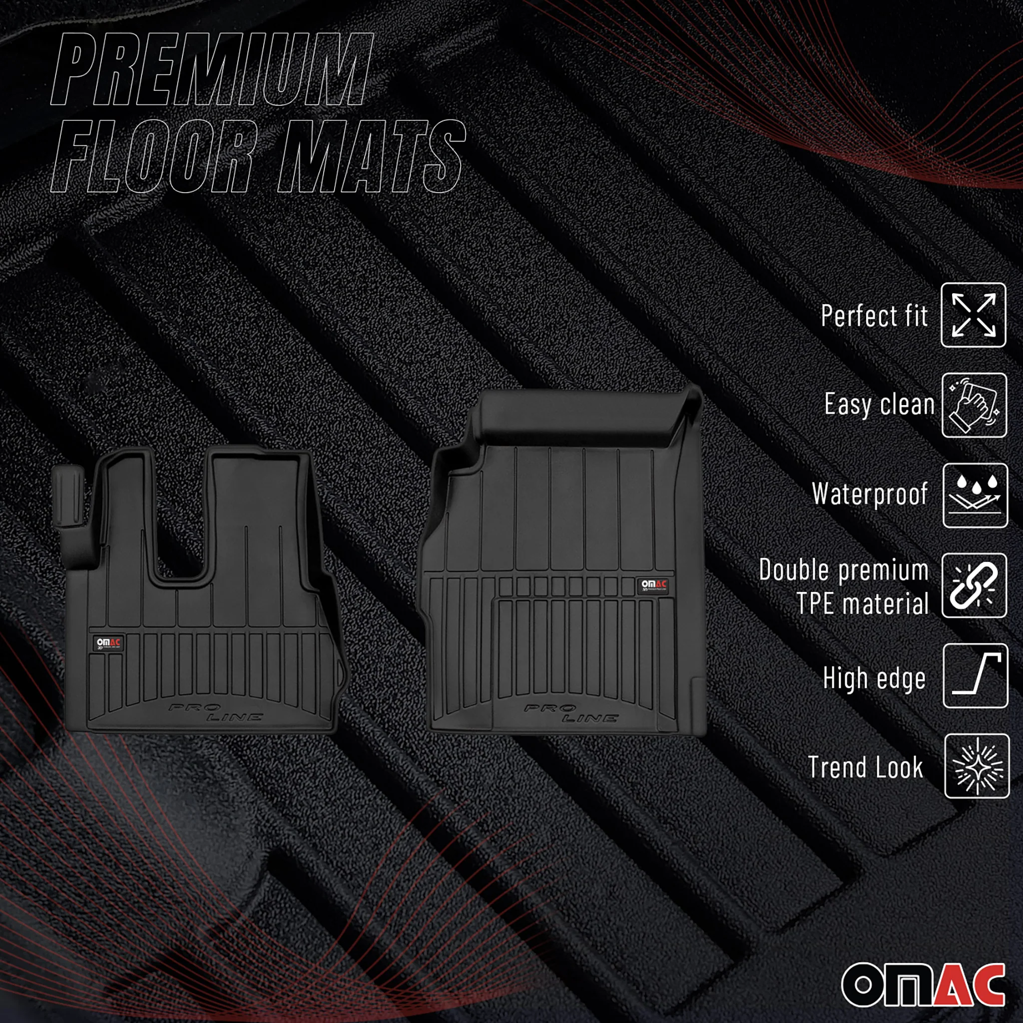 OMAC Gummi Fußmatten für Mercedes Actros MP4 2011-2019 Premium Gummi Schwarz 2x - Image 2