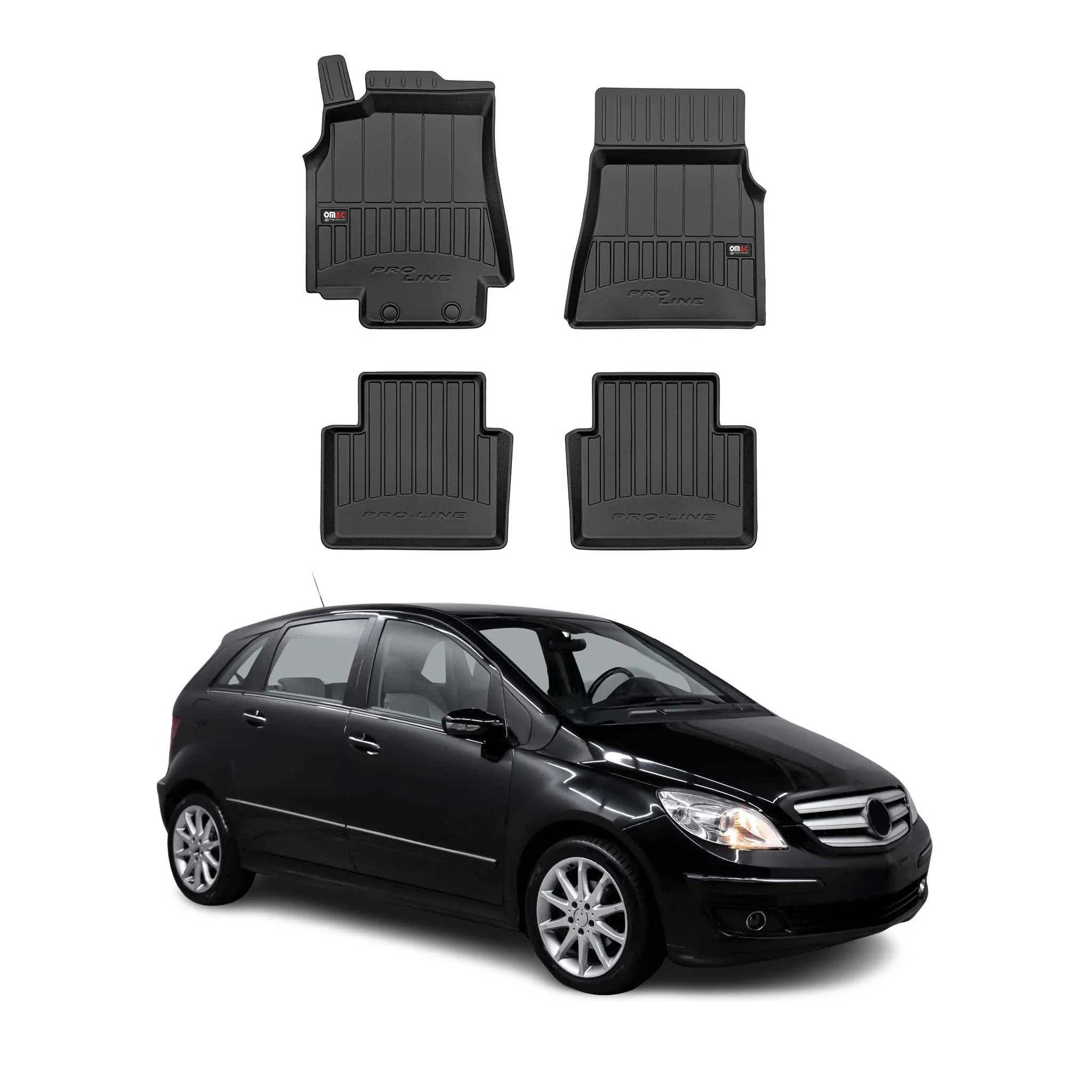 Gummi Fußmatten für Mercedes B Klasse W245 2005-2011 Premium TPE Schwarz 4 tlg