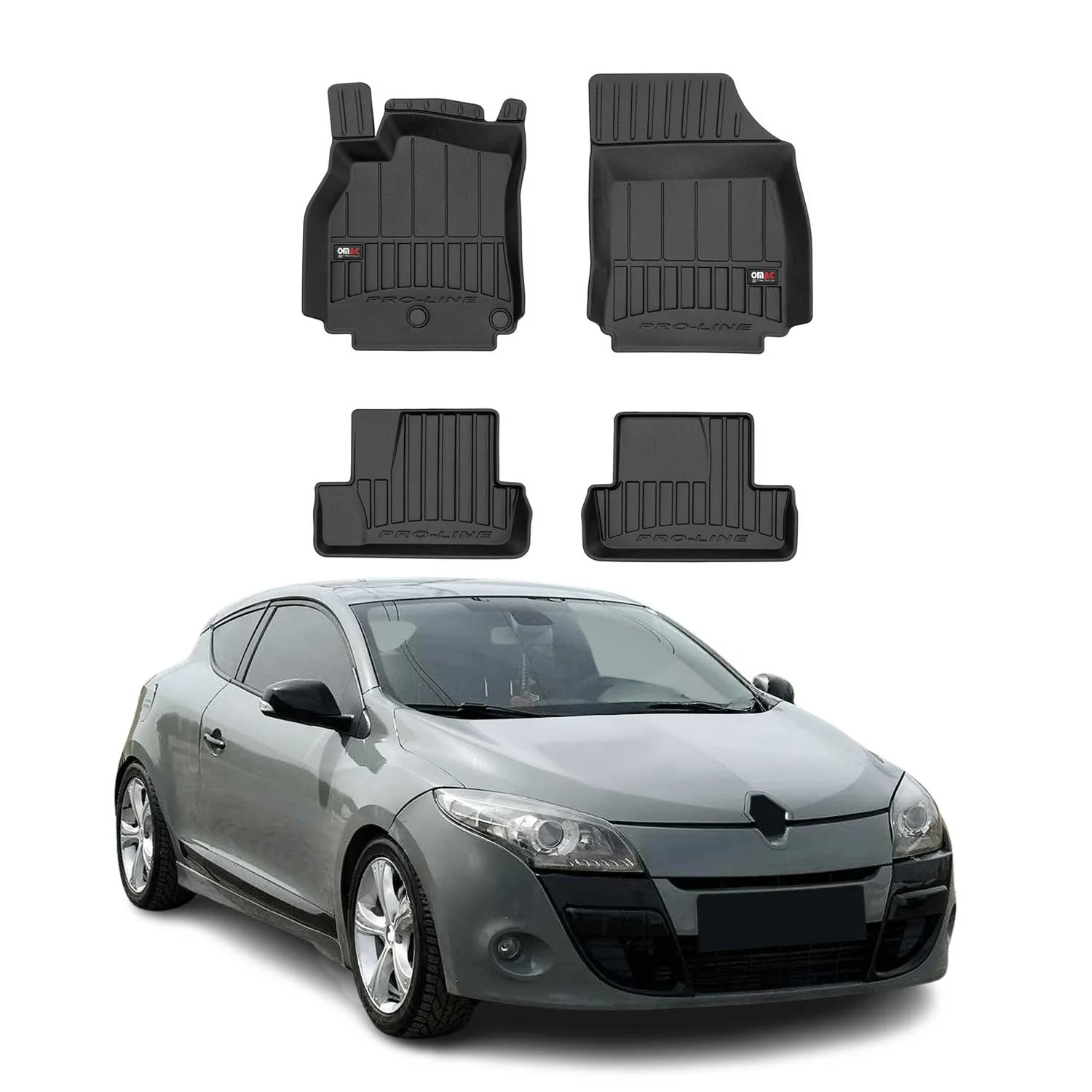 OMAC Gummi Fußmatten für Renault Megane Coupe 2009-2012 Premium Gummi Schwarz 4x