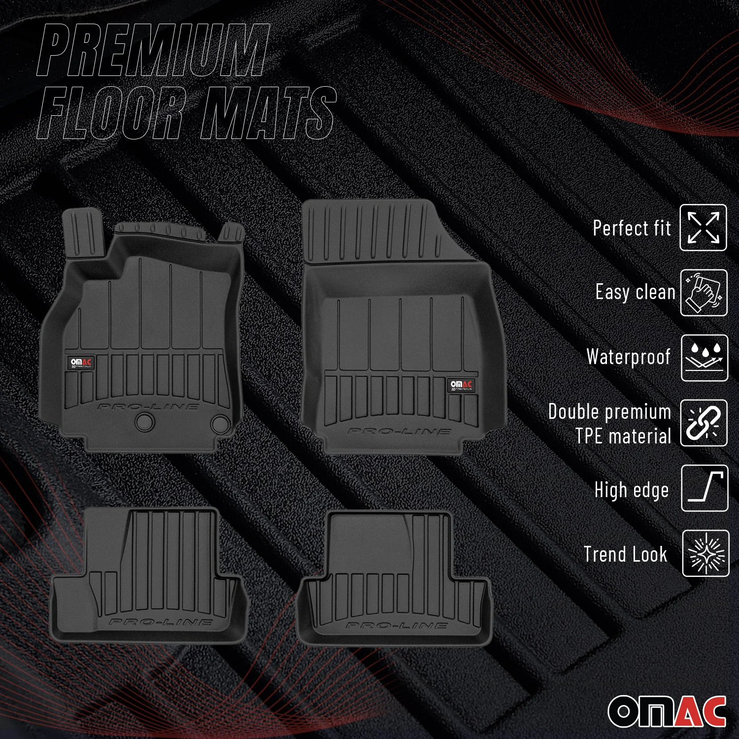 OMAC Gummi Fußmatten für Renault Megane Coupe 2009-2012 Premium Gummi Schwarz 4x - Image 2
