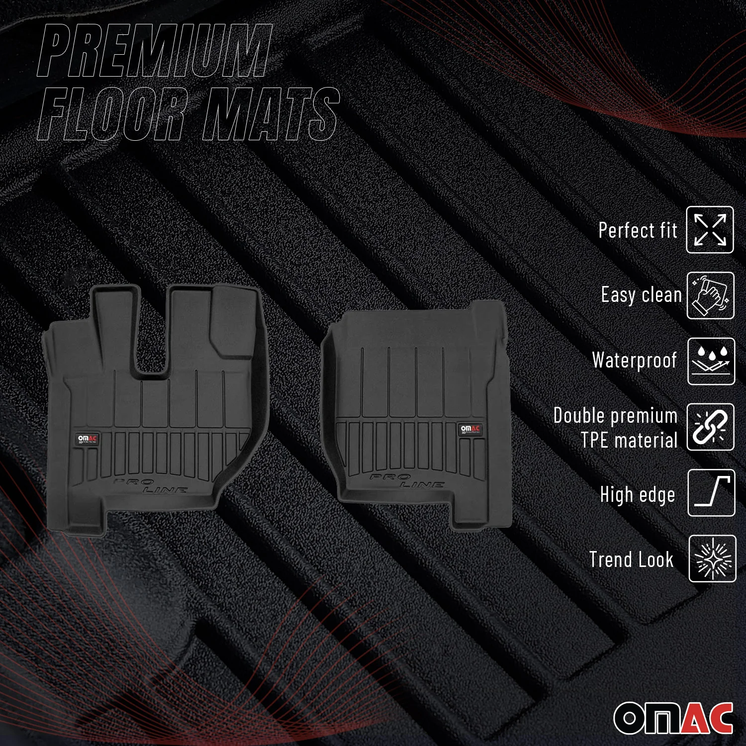 OMAC Gummi Fußmatten für Volvo FH 2009-2014 Premium TPE 3D Automatten Schwarz 2x - Image 2