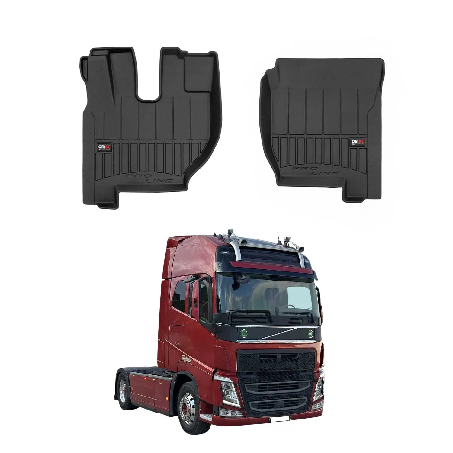 OMAC Gummi Fußmatten für Volvo FH 2012-2026 Premium TPE 3D Automatten Schwarz 2x