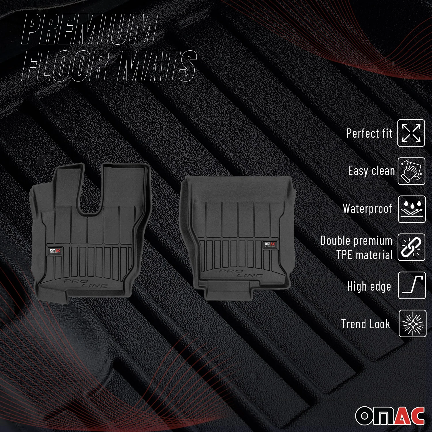 OMAC Gummi Fußmatten für Volvo FM 2001-2020 Premium TPE 3D Automatten Schwarz 2x - Image 2