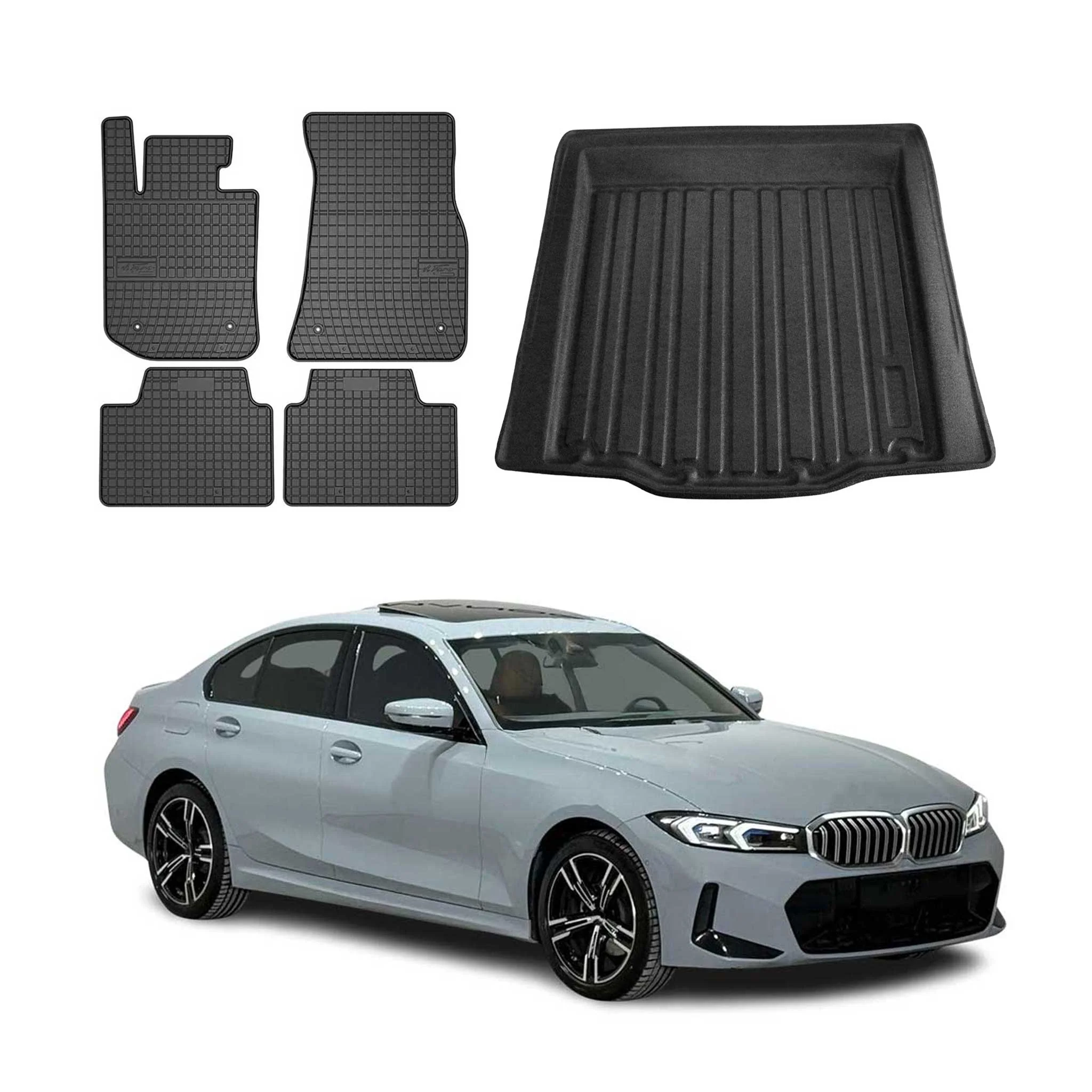 Fußmatten & Kofferraumwanne Set für BMW 3er G20 2019-2026 Gummi TPE Schwarz 5x
