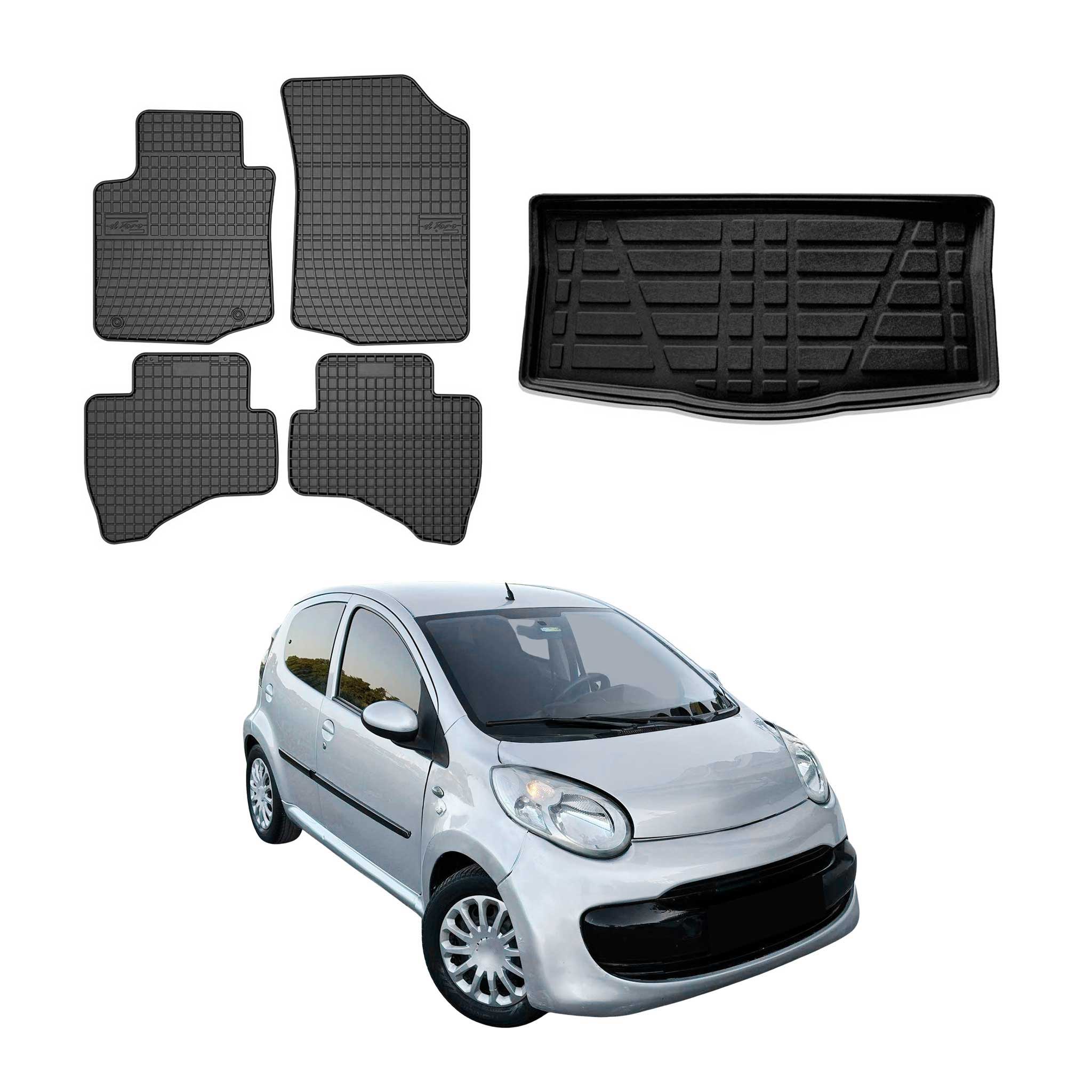 Fußmatten & Kofferraumwanne Set für Citroen C1 2005-2014 3tür Gummi Schwarz 5x