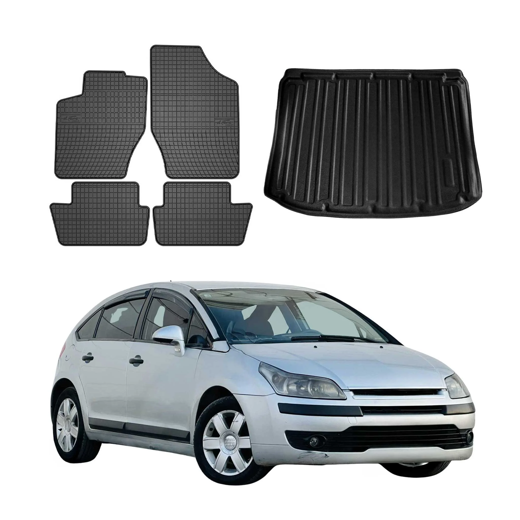 Fußmatten & Kofferraumwanne Set für Citroen C4 Schrägheck 2004-2010 Gummi 5x