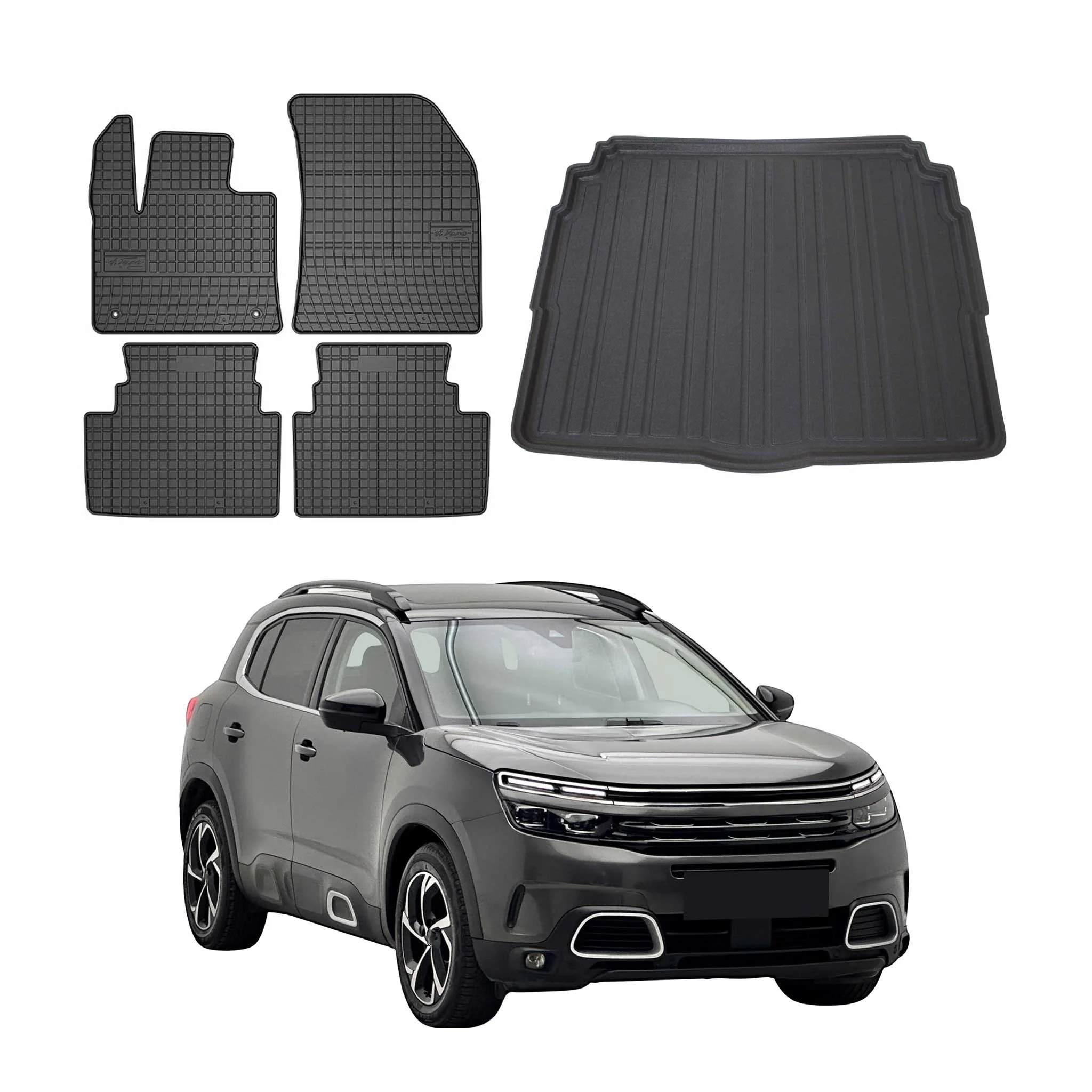 Fußmatten & Kofferraumwanne Set für Citroen C5 Aircross 2018-2025 Untere Gummi