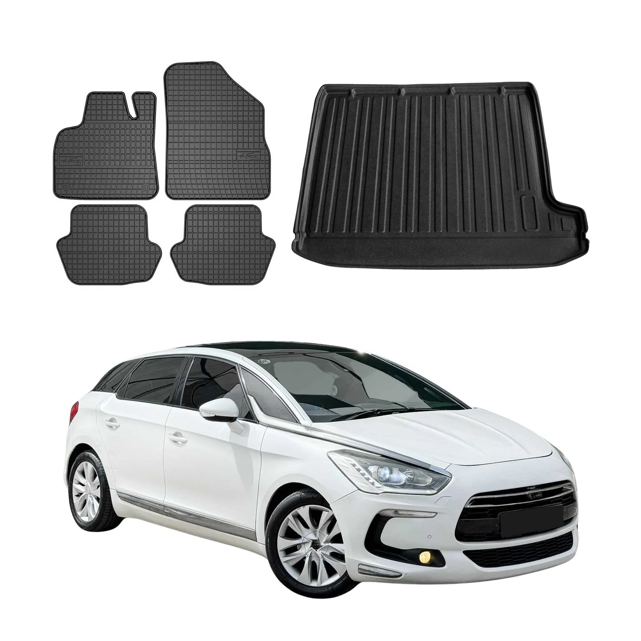 Fußmatten & Kofferraumwanne Set für Citroen DS5 2011-2015 Gummi TPE Schwarz 5x