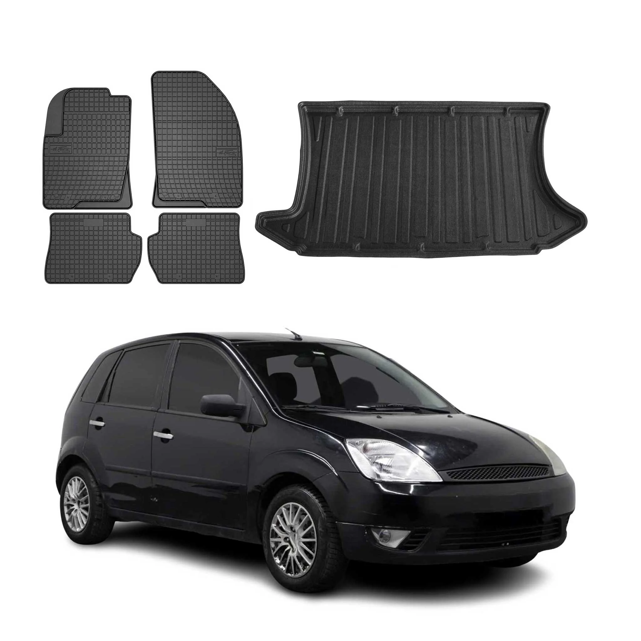 Fußmatten & Kofferraumwanne Set für Ford Fiesta 2001-2008 Schrägheck Gummi 5x