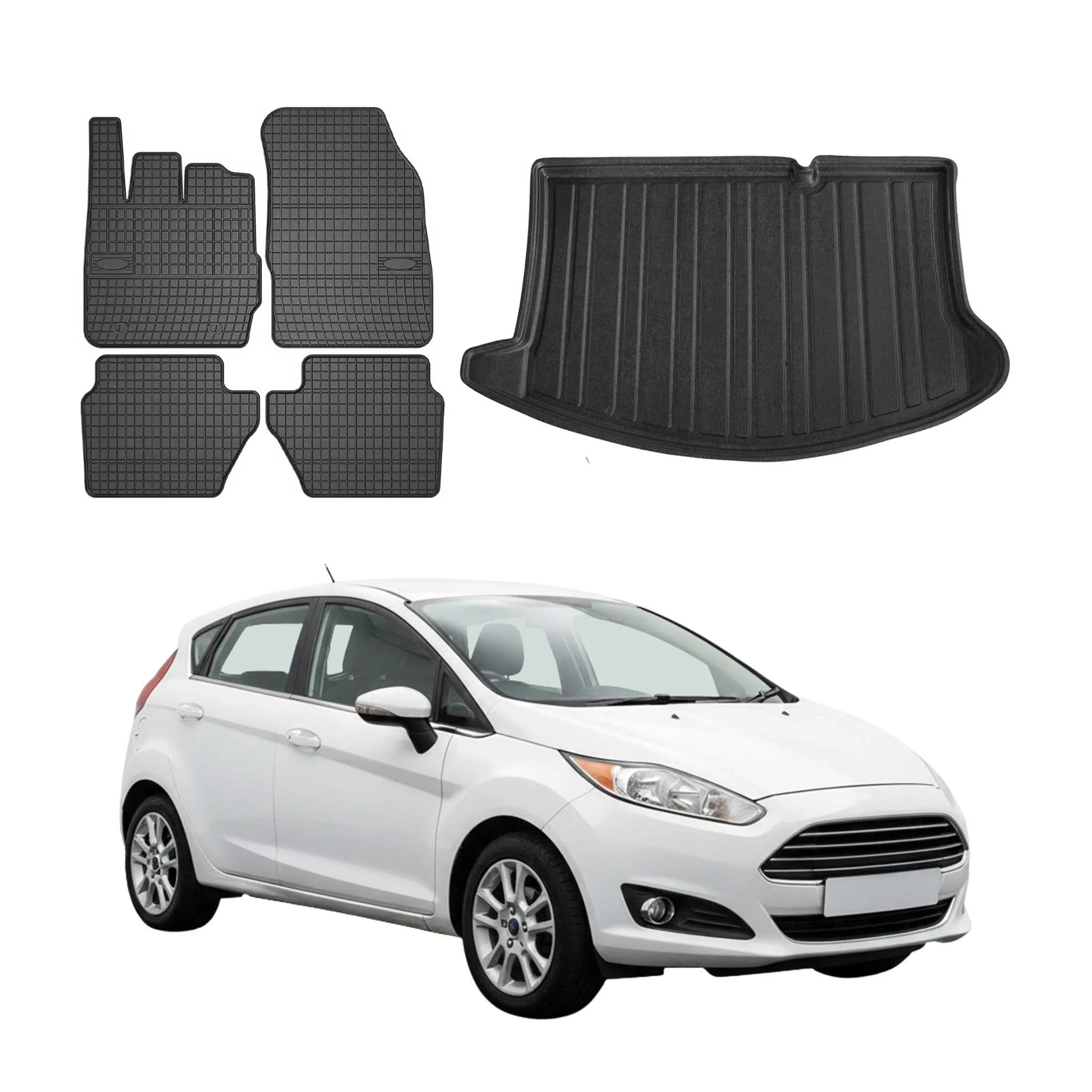 Fußmatten & Kofferraumwanne Set für Ford Fiesta Schrägheck 2008-2017 Gummi 5x