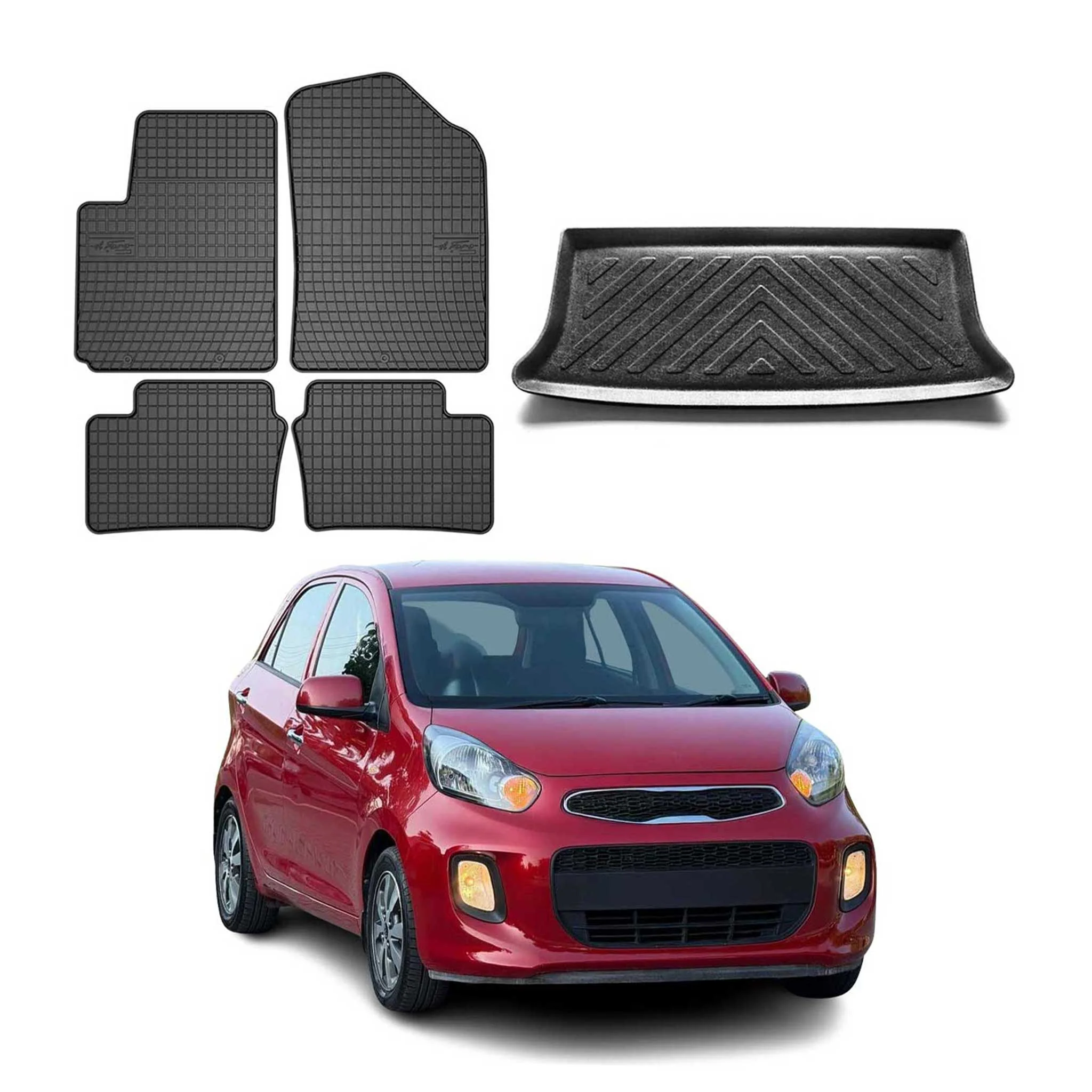 Fußmatten & Kofferraumwanne Set für Kia Picanto 5tür 2011-2017 5tür Gummi