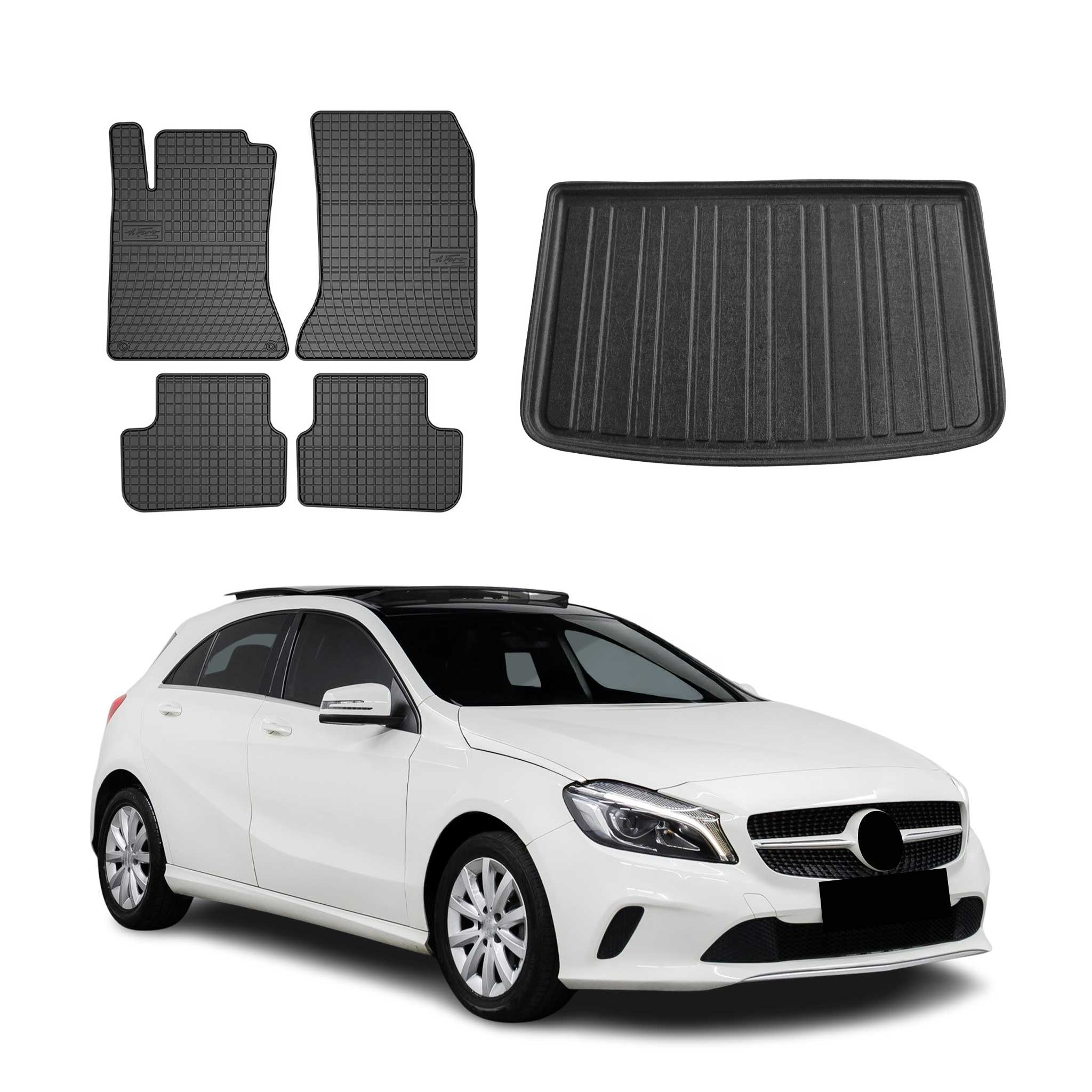 Fußmatten & Kofferraumwanne Set für Mercedes A Klasse W176 2012-2018 Gummi 5x