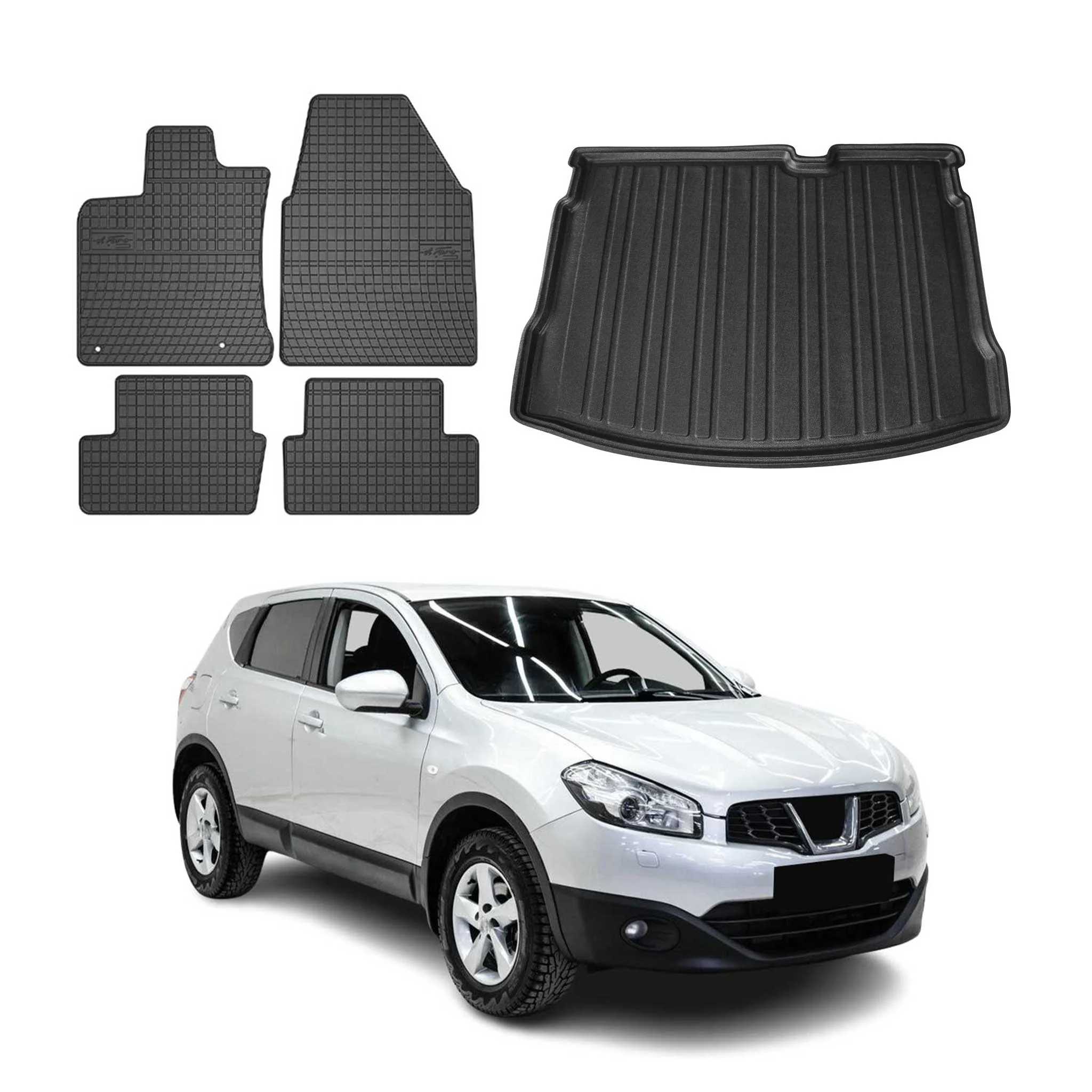 Fußmatten & Kofferraumwanne Set für Nissan Qashqai J10 2006-2014 Gummi TPE 5x