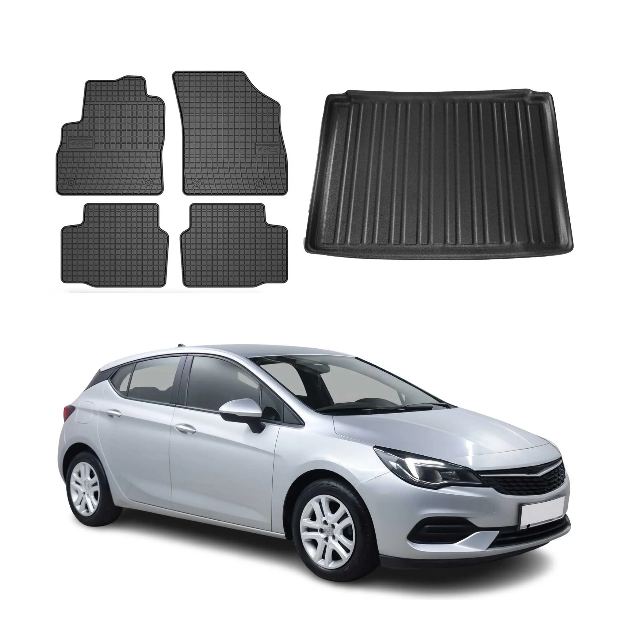 Fußmatten & Kofferraumwanne Set für Opel Astra K 2015-2021 Obere Gummi TPE 5x