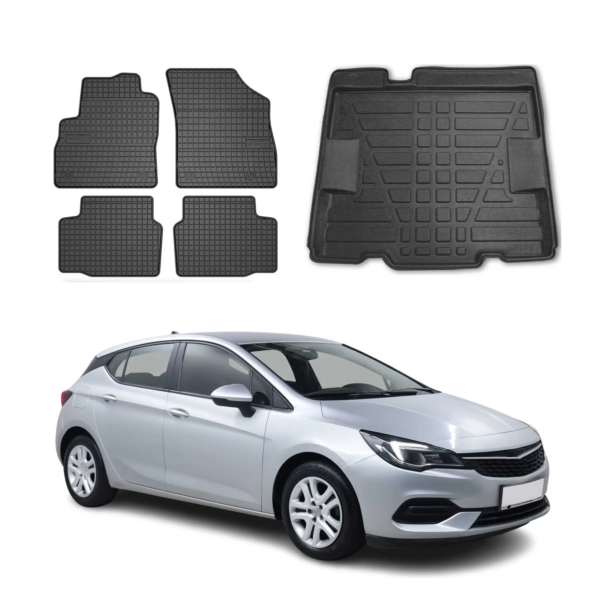 Fußmatten & Kofferraumwanne Set für Opel Astra K 2019-2021 Untere Gummi TPE 5x