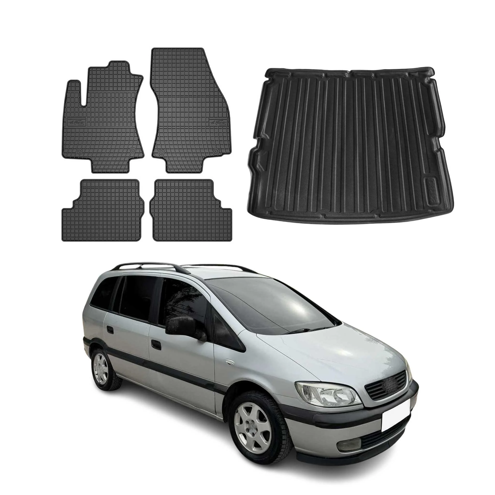 Fußmatten & Kofferraumwanne Set für Opel Zafira 1999-2005 Gummi TPE Schwarz 5x