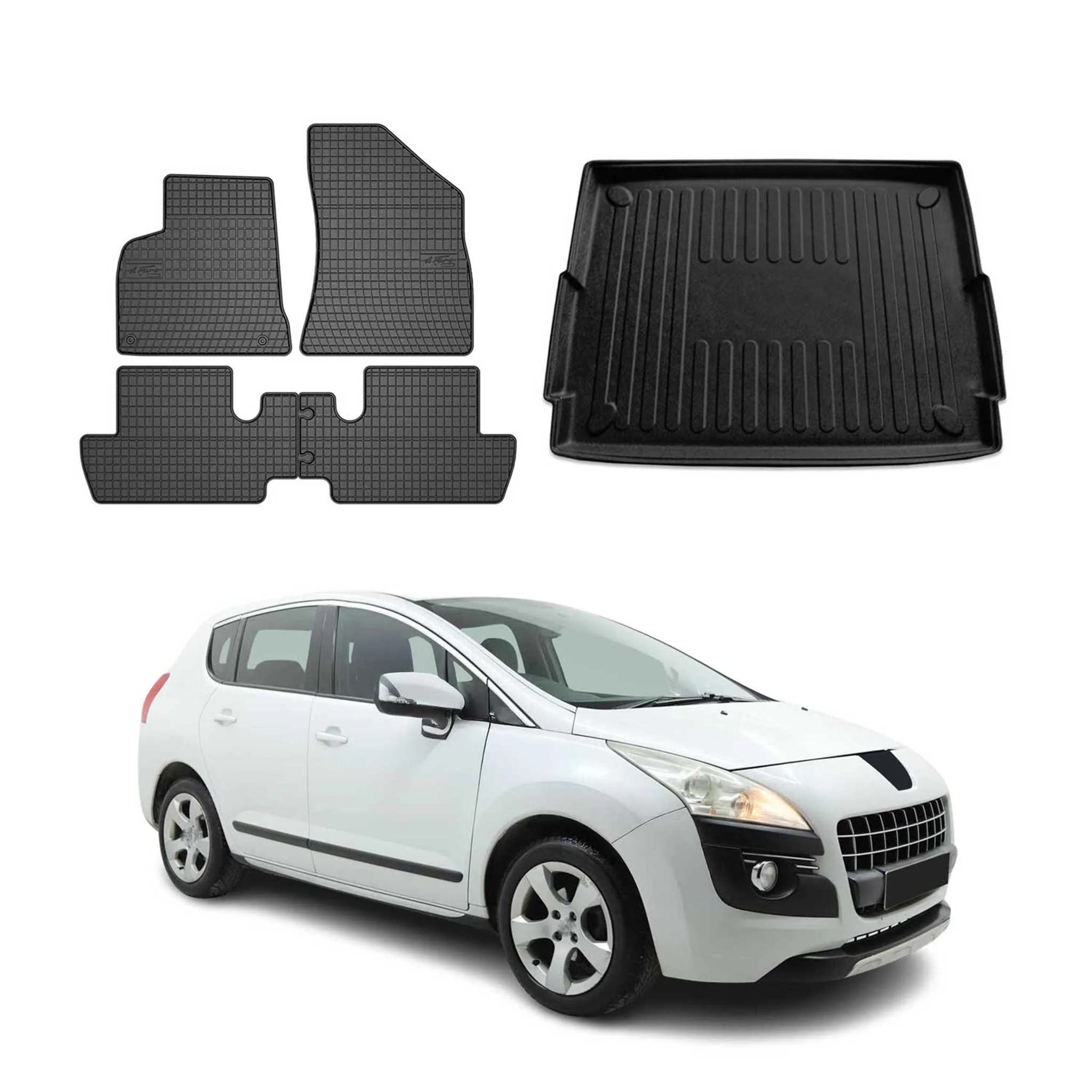 Fußmatten & Kofferraumwanne Set für Peugeot 3008 2009-2016 Gummi TPE Schwarz 5x