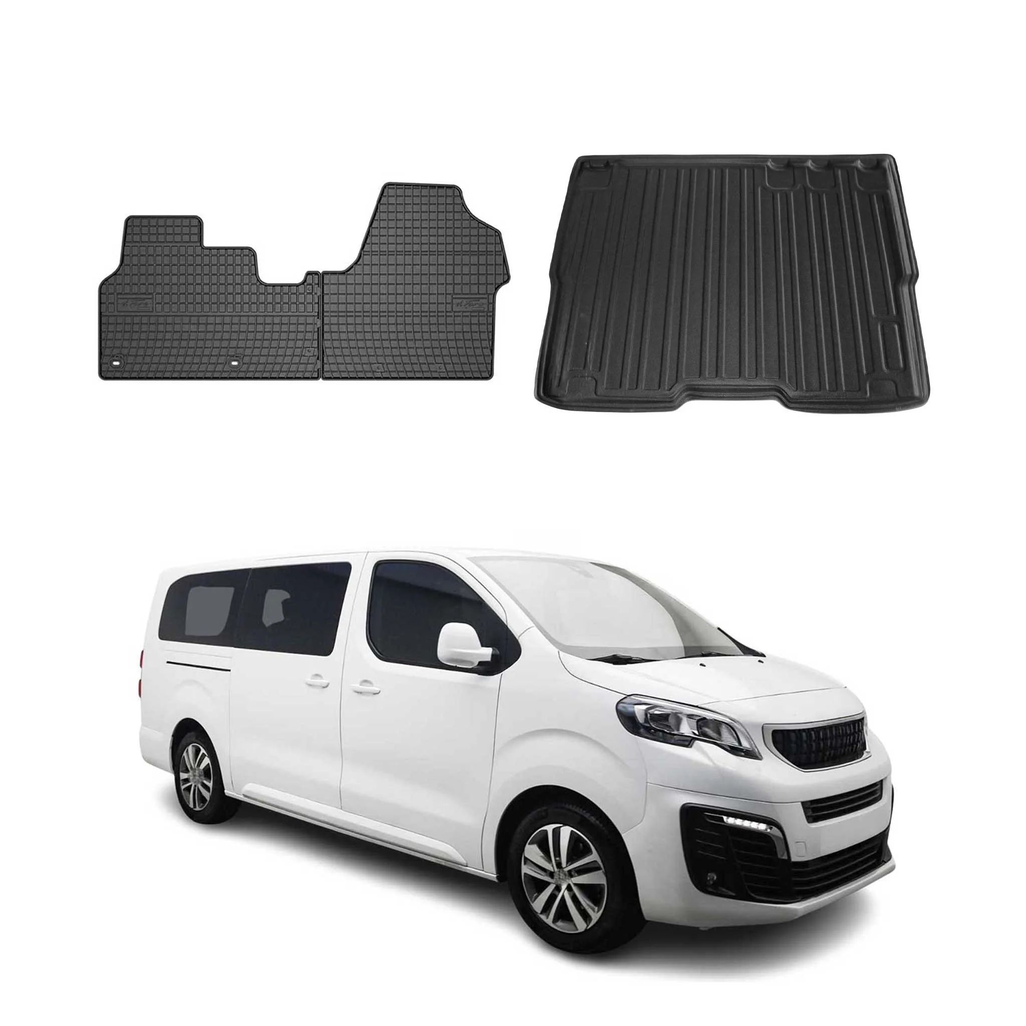 Fußmatten & Kofferraumwanne Set für Peugeot Expert Traveller 2016-2026 Gummi 3x