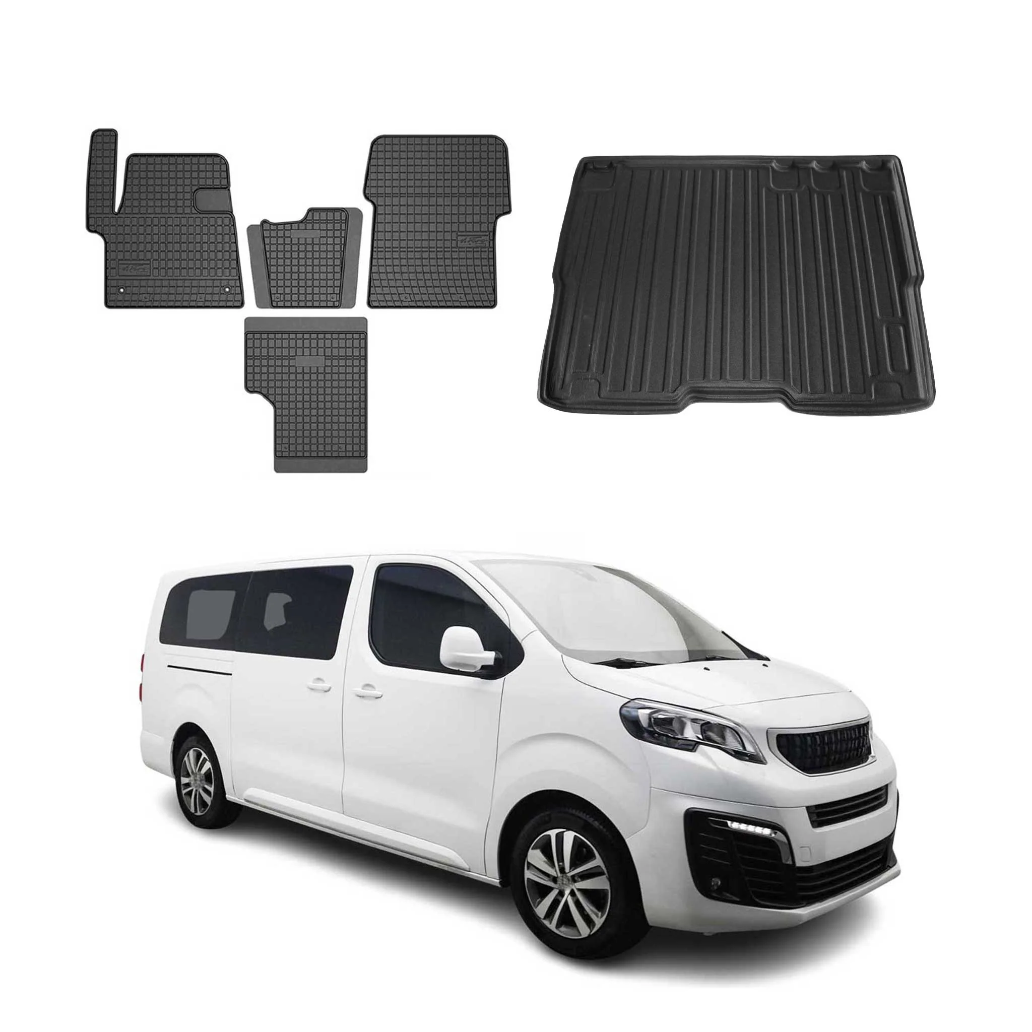 Fußmatten & Kofferraumwanne Set für Peugeot Expert Traveller 2016-2026 Gummi 5x