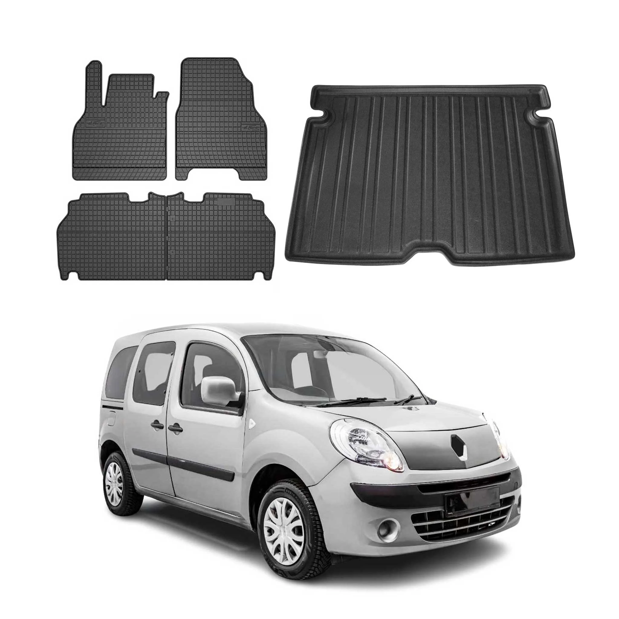 Fußmatten & Kofferraumwanne Set für Renault Kangoo 2016-2021 Gummi Schwarz 5x