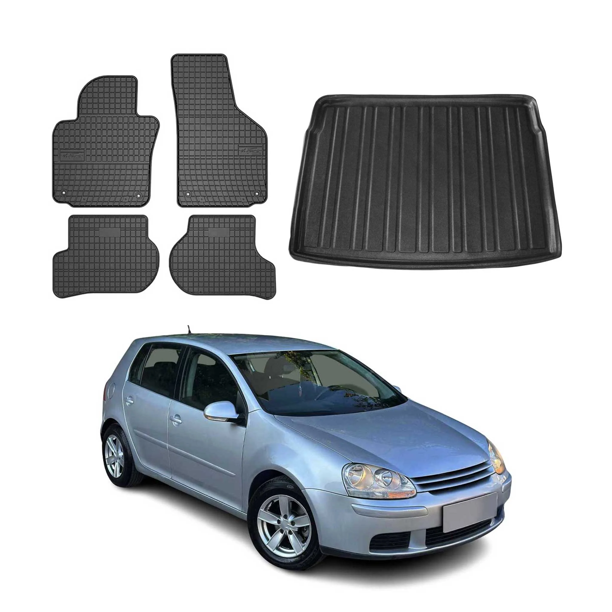 Fußmatten & Kofferraumwanne Set für VW Golf Schrägheck 2003-2009 Gummi 5x