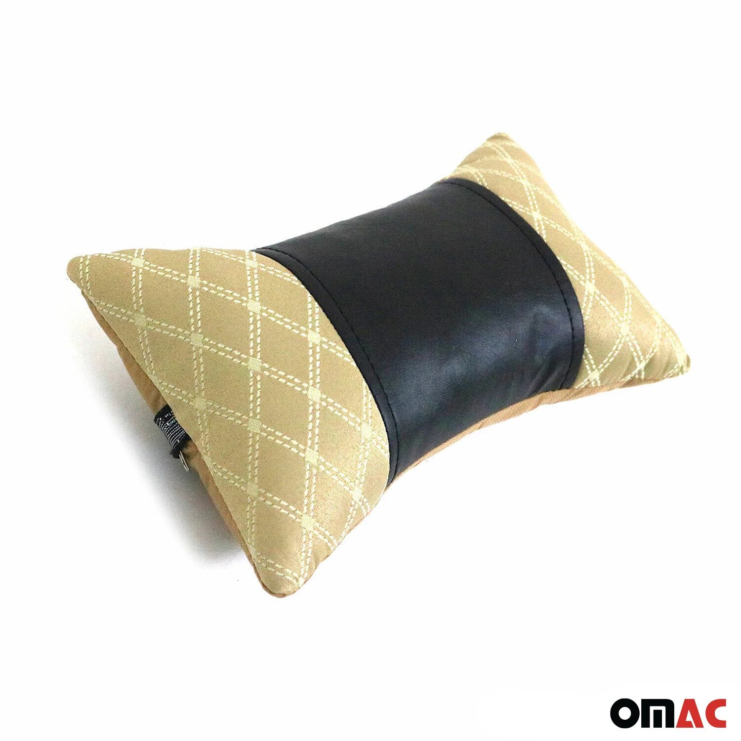 KFZ Auto Kopfstütze Sitzkissen Nackenstütze Textil & Leder Beige Schwarz 8x30 cm - Image 6
