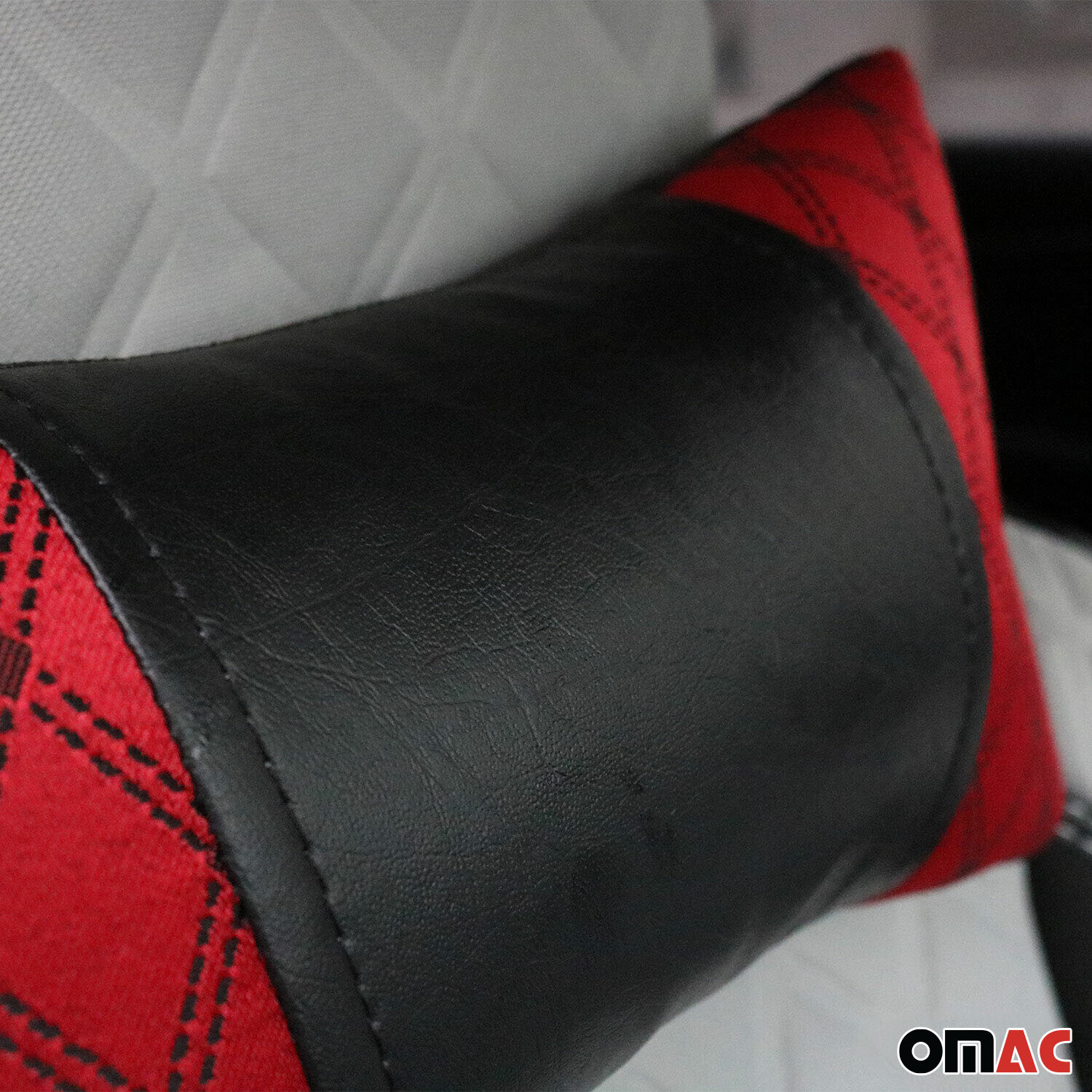 KFZ Auto Kopfstütze Sitzkissen Nackenstütze Textil & Leder Rot Schwarz 8x30 cm - Image 3