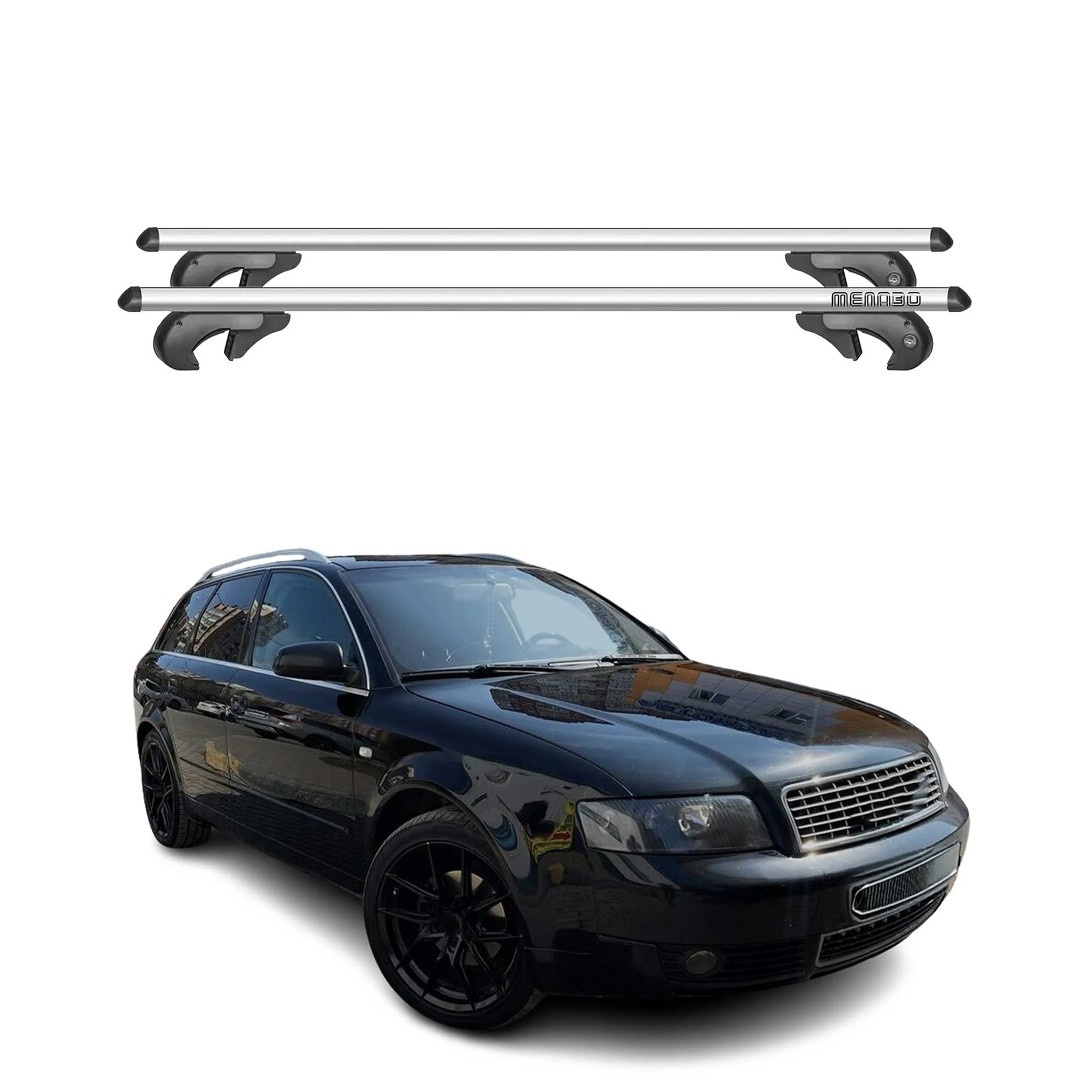 Menabo Dachträger Grundtäger für Audi A4 B6 Avant 2000-2004 90kg Alu Silber 2x