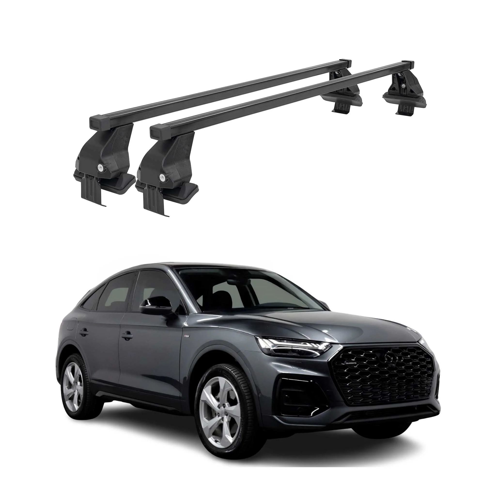 Menabo Dachträger Grundtäger für Audi Q5 mk2 2021-2025 50kg Stahl Schwarz 2 tlg