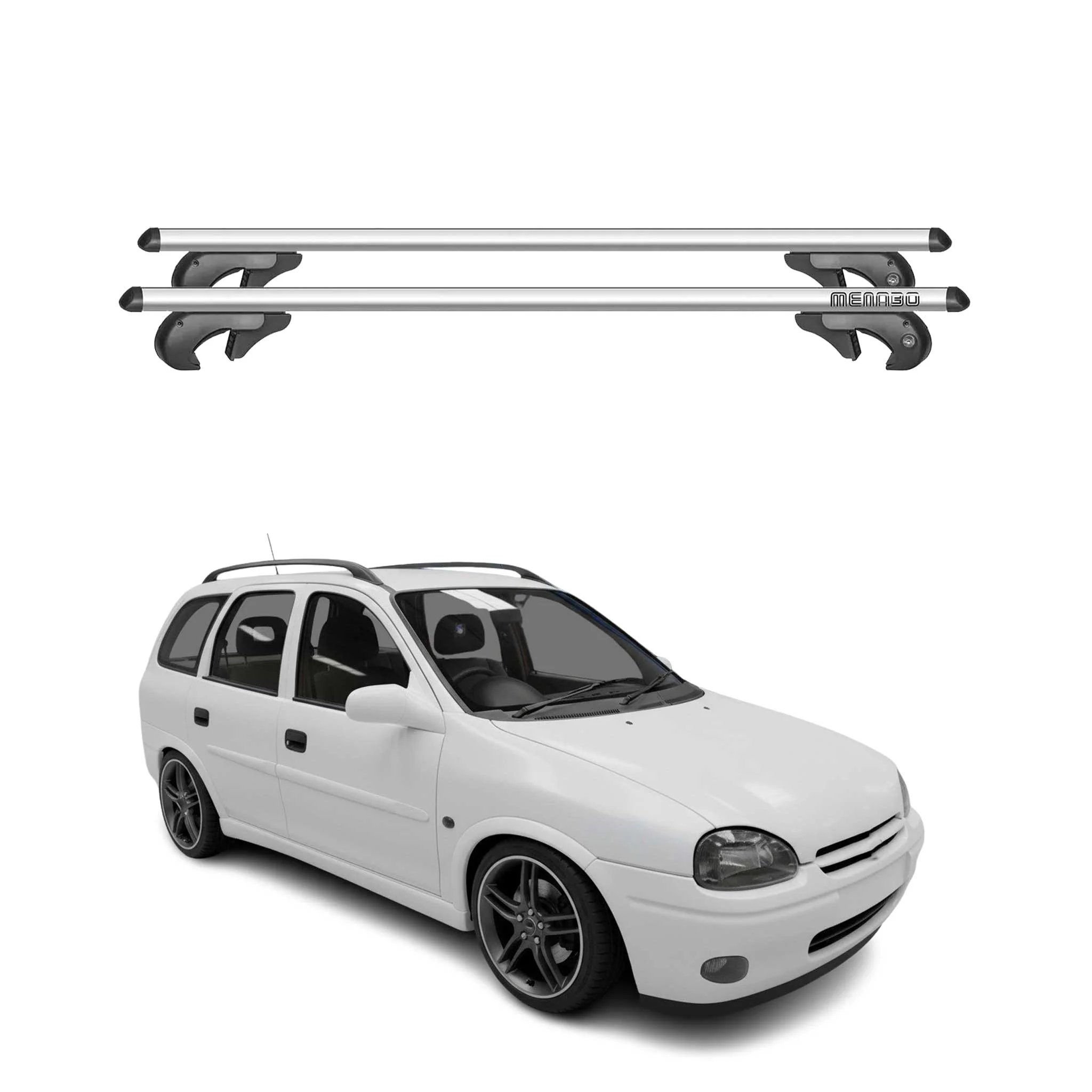 Menabo Dachträger Grundtäger für Opel Corsa C Kombi 2000-2006 90kg Alu Silber 2x