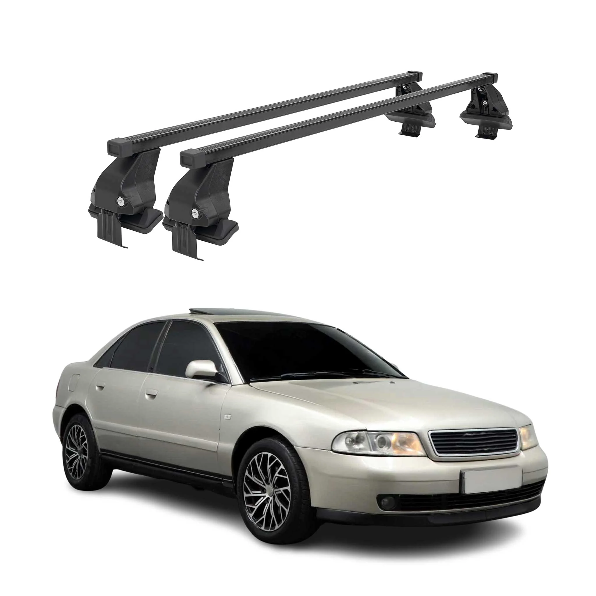Menabo Dachträger Grundtäger für Audi A4 B5 Limo 1995-2001 50kg Stahl Schwarz 2x