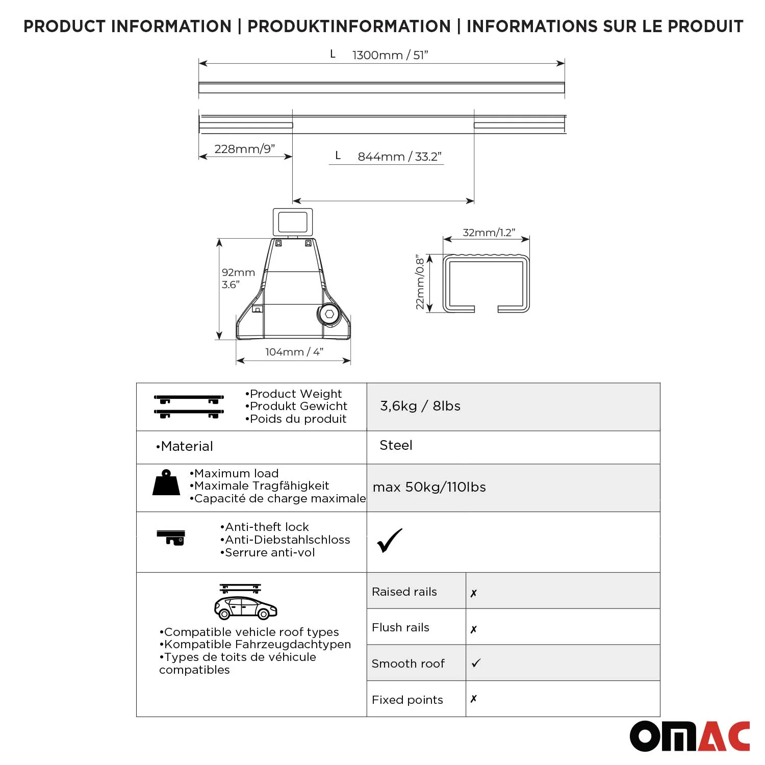 Menabo Dachträger Grundtäger für Fiat Tipo Schrägheck 2015-2026 50kg Schwarz 2x - Image 4