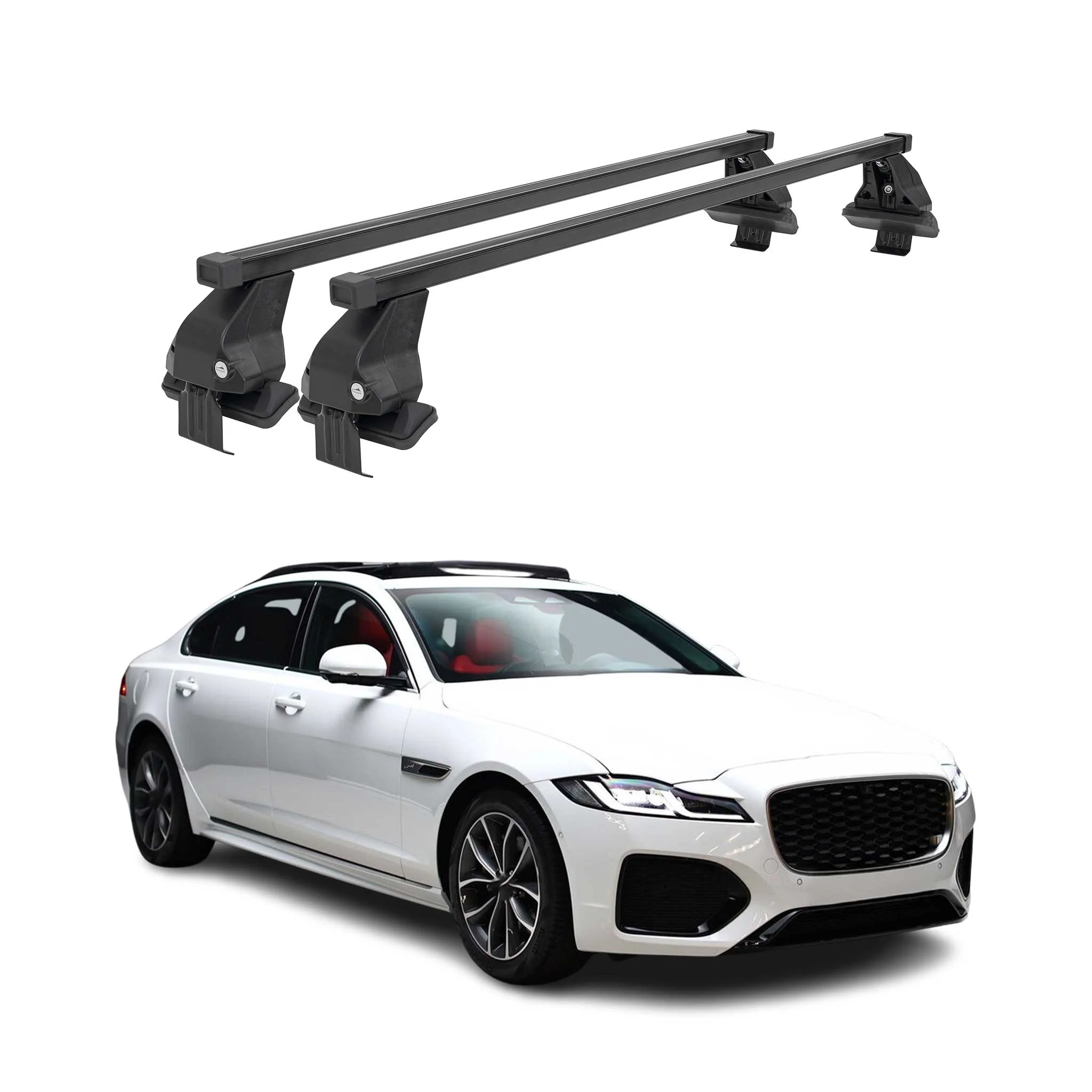 Menabo Dachträger Grundtäger für Jaguar XF 2021-2024 50kg Stahl Schwarz 2 tlg