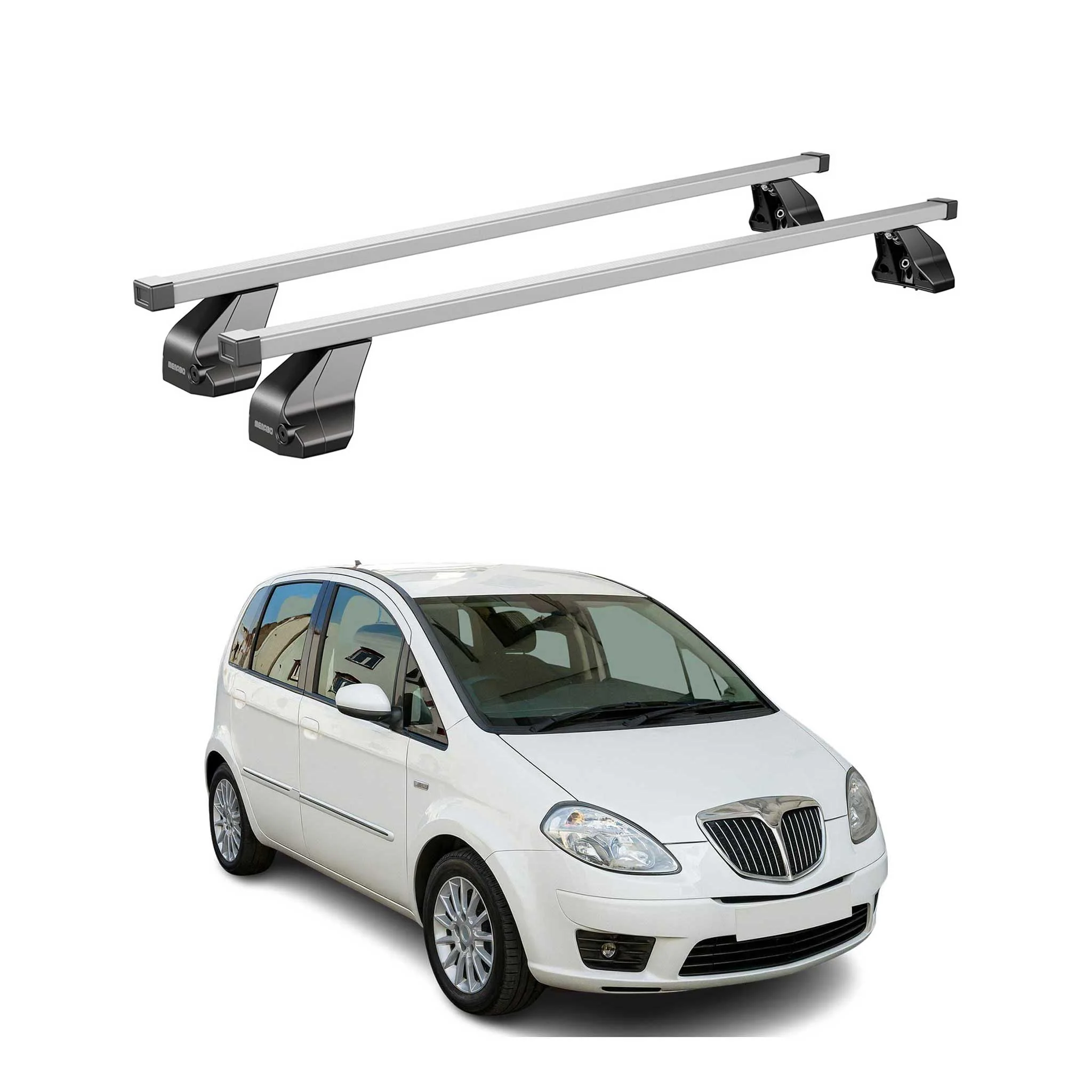 Menabo Dachträger Grundtäger für Lancia Musa 2004-2006 75kg Stahl Silber 2 tlg