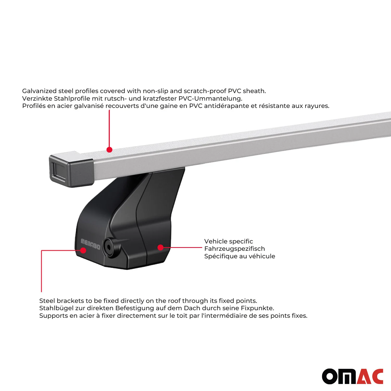 Menabo Dachträger Grundtäger für Lancia Musa 2007-2012 75kg Stahl Silber 2 tlg - Image 5