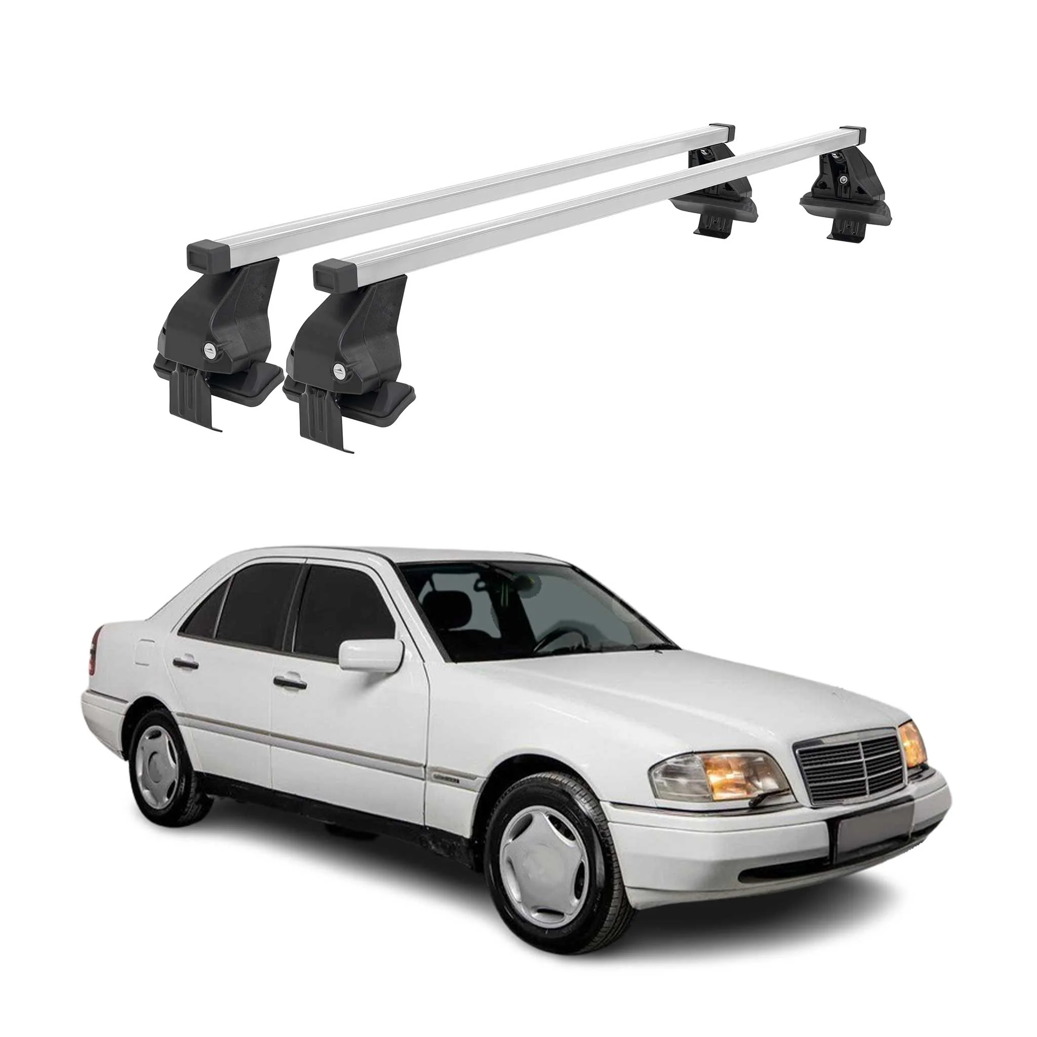 Menabo Dachträger für Mercedes C Klasse W202 Limo 1993-2000 50kg Stahl Silber 2x