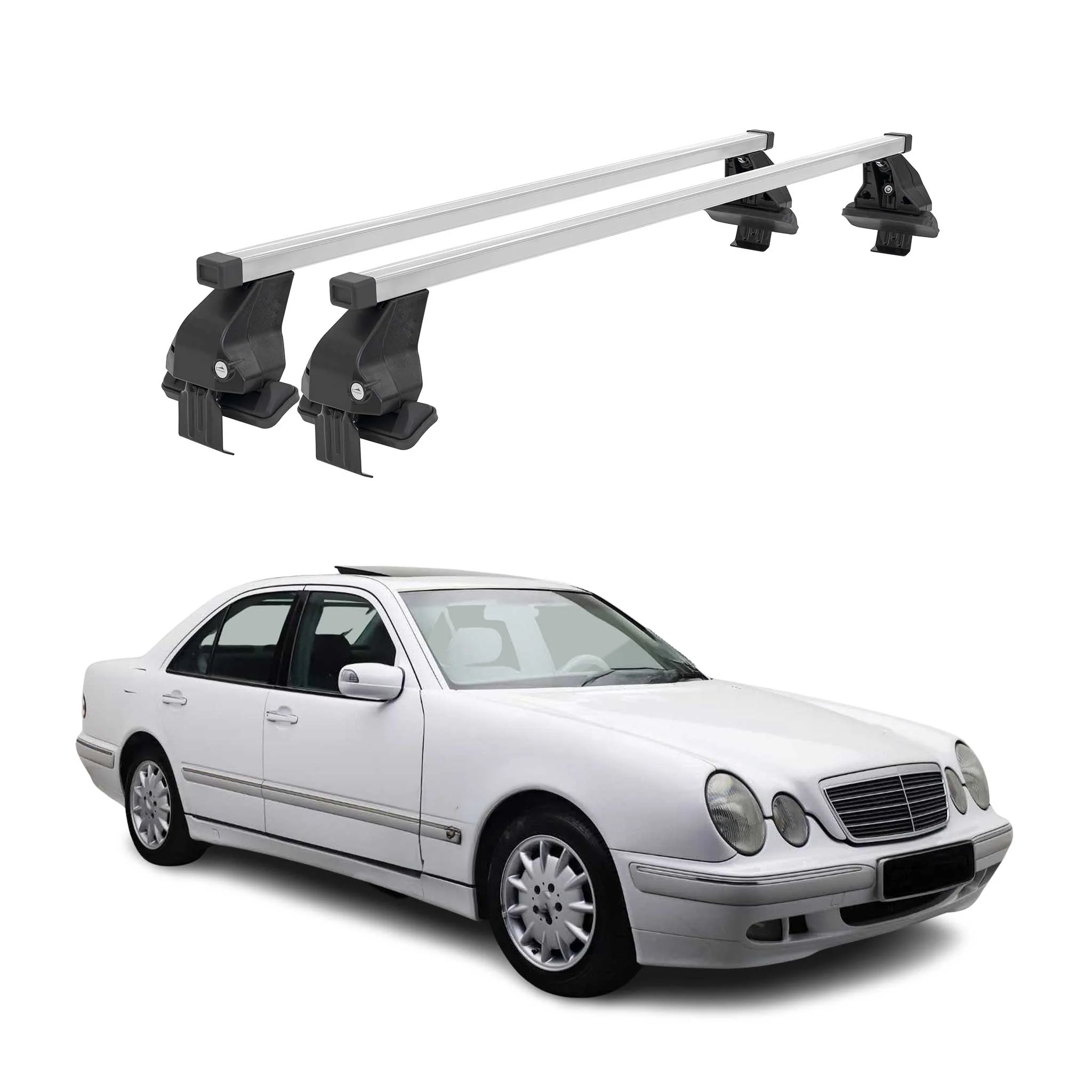 Menabo Dachträger für Mercedes E Klasse W210 Limo 1995-2003 50kg Stahl Silber 2x