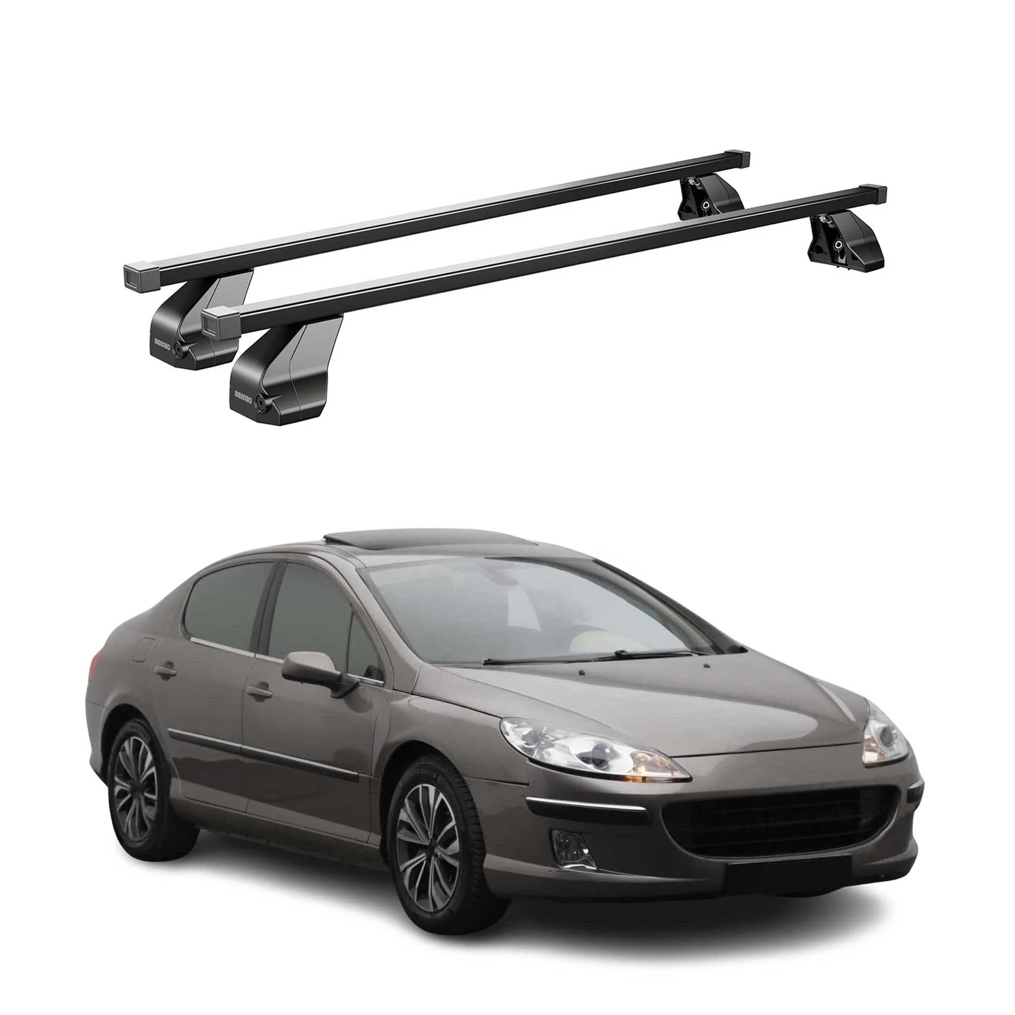 Menabo Stahl Gepäckträger Dachträger für Peugeot 407 2004-2011 Schwarz 2x