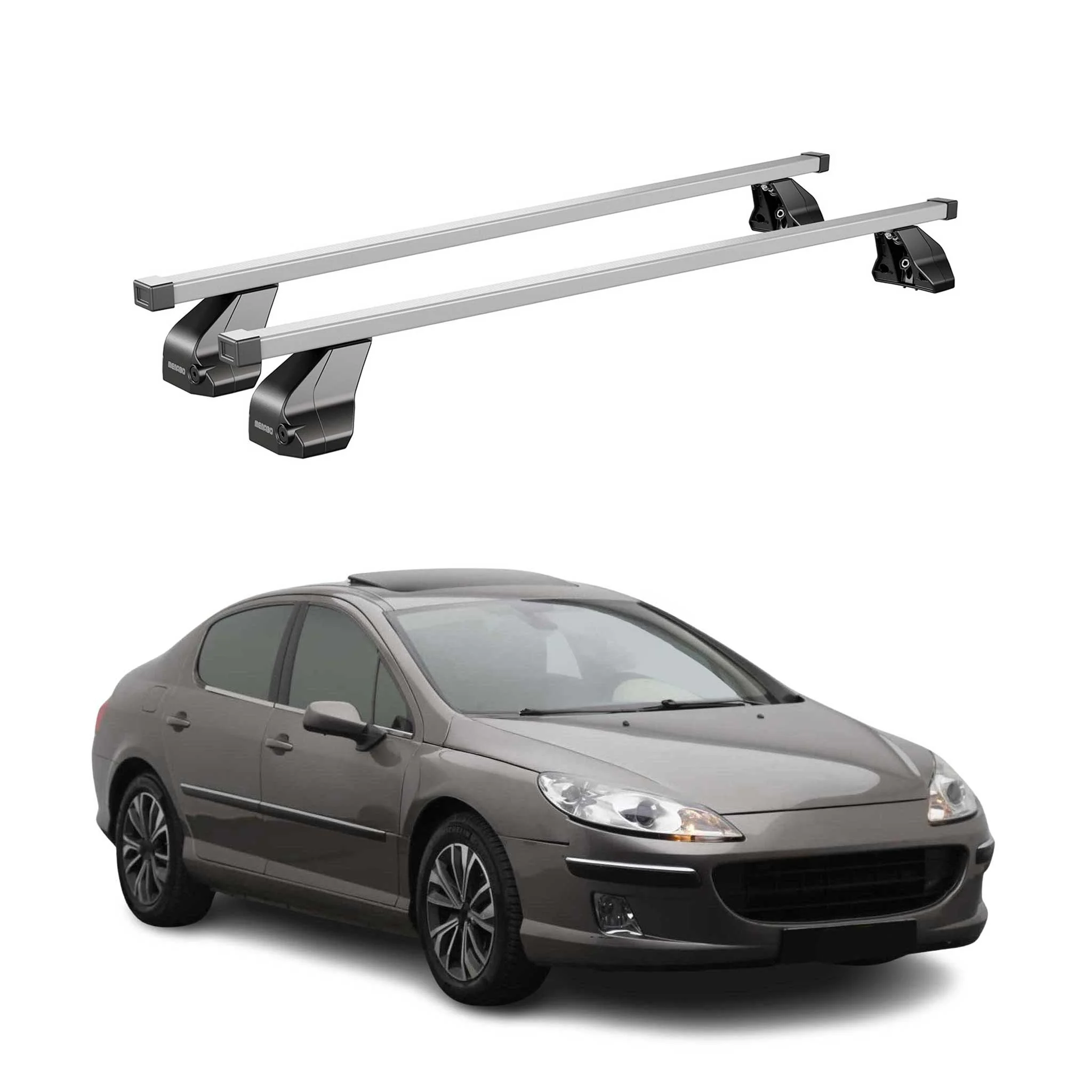 Menabo Dachträger Grundtäger für Peugeot 407 2004-2011 75kg Stahl Silber 2 tlg