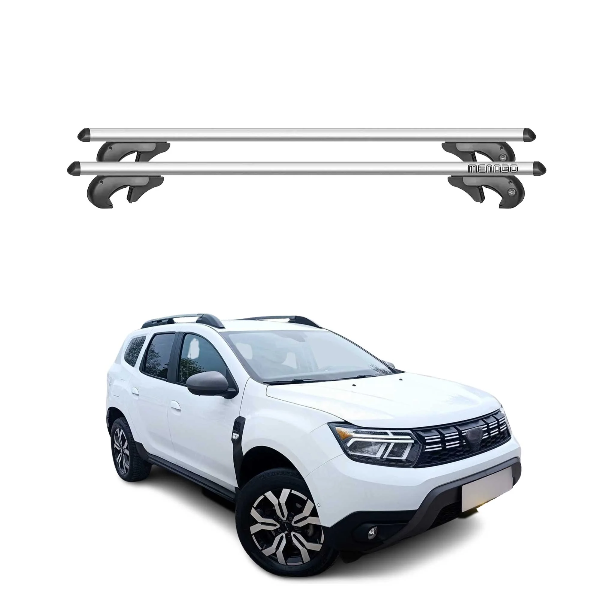 Menabo Dachträger Grundtäger für Dacia Duster mk3 2024-2026 90kg Alu Silber 2tlg