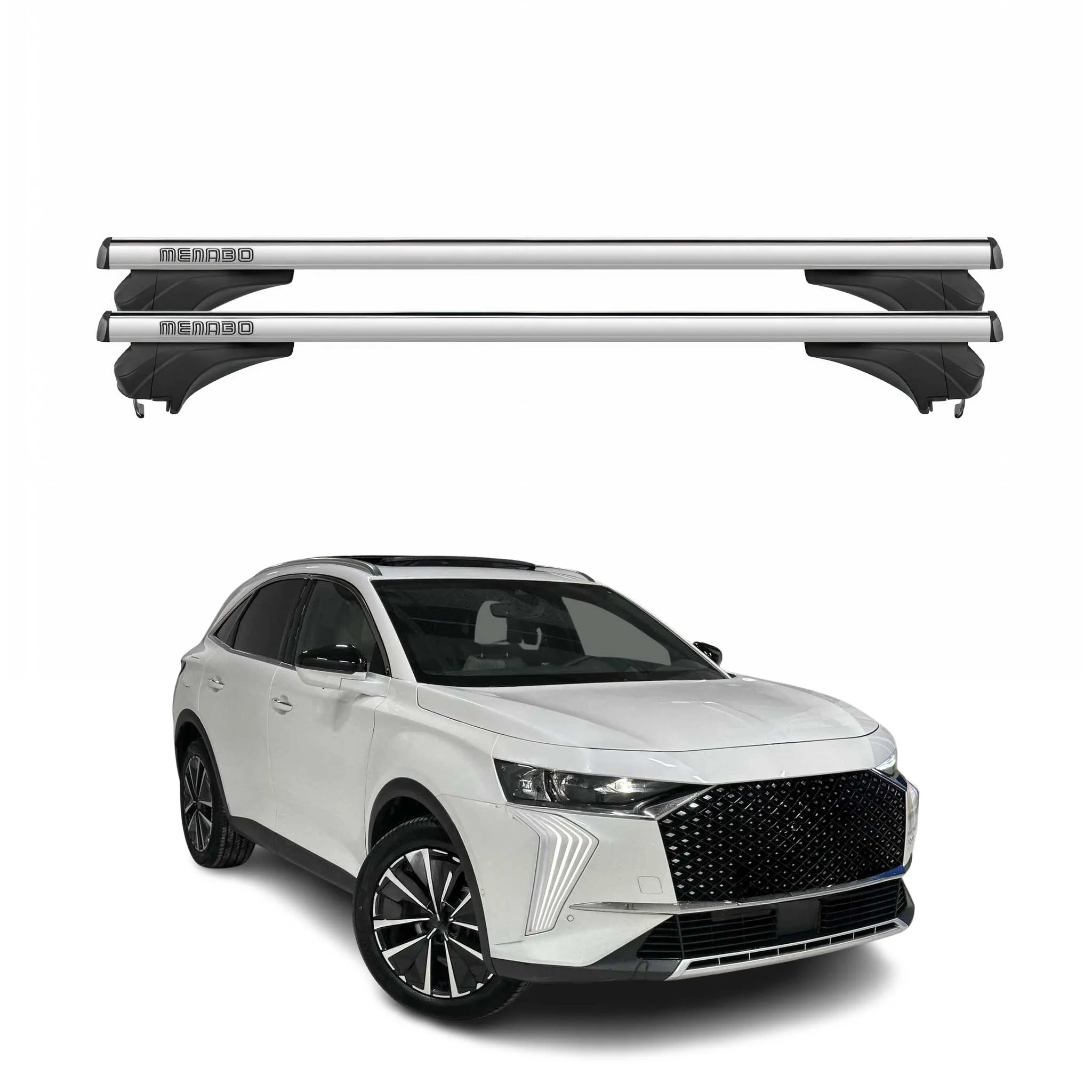 Menabo Dachträger Grundtäger für DS7 Crossback / DS 7 2017-2026 Alu Silber 2 tlg