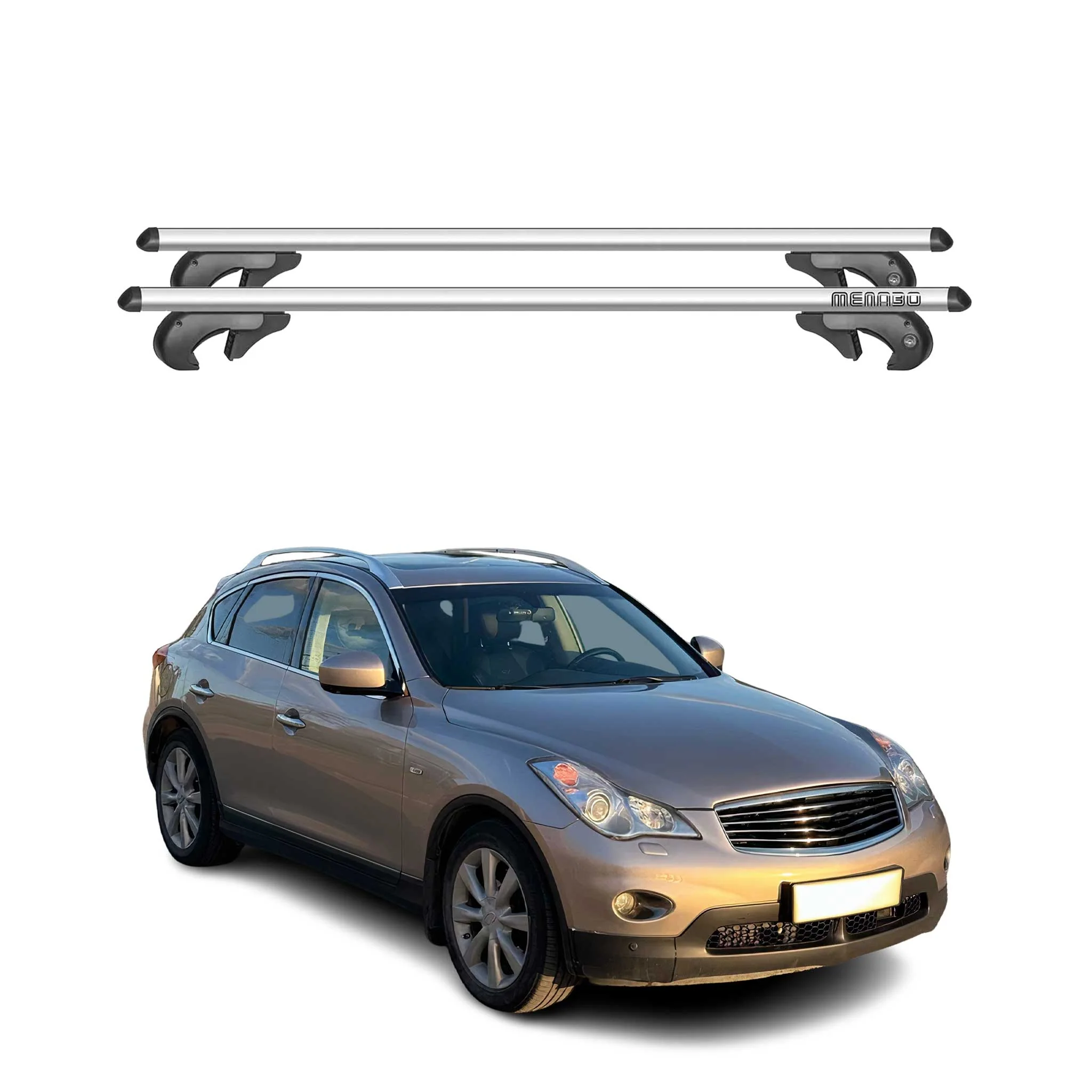 Menabo Dachträger Grundtäger für Infiniti EX J50 2007-2013 90kg Alu Silber 2 tlg