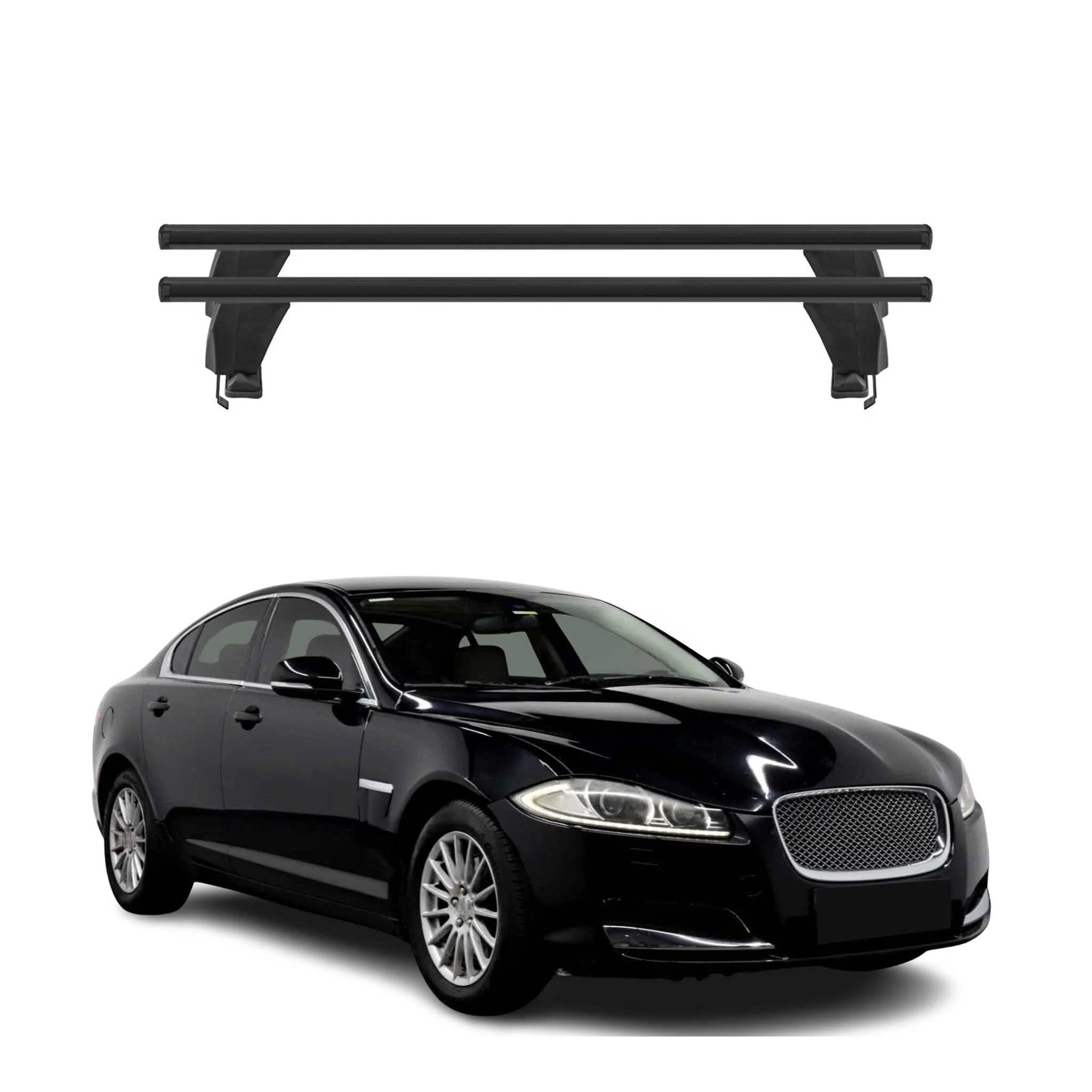 Menabo Dachträger Grundtäger für Jaguar XF X250 2008-2015 50kg Alu Schwarz 2 tlg
