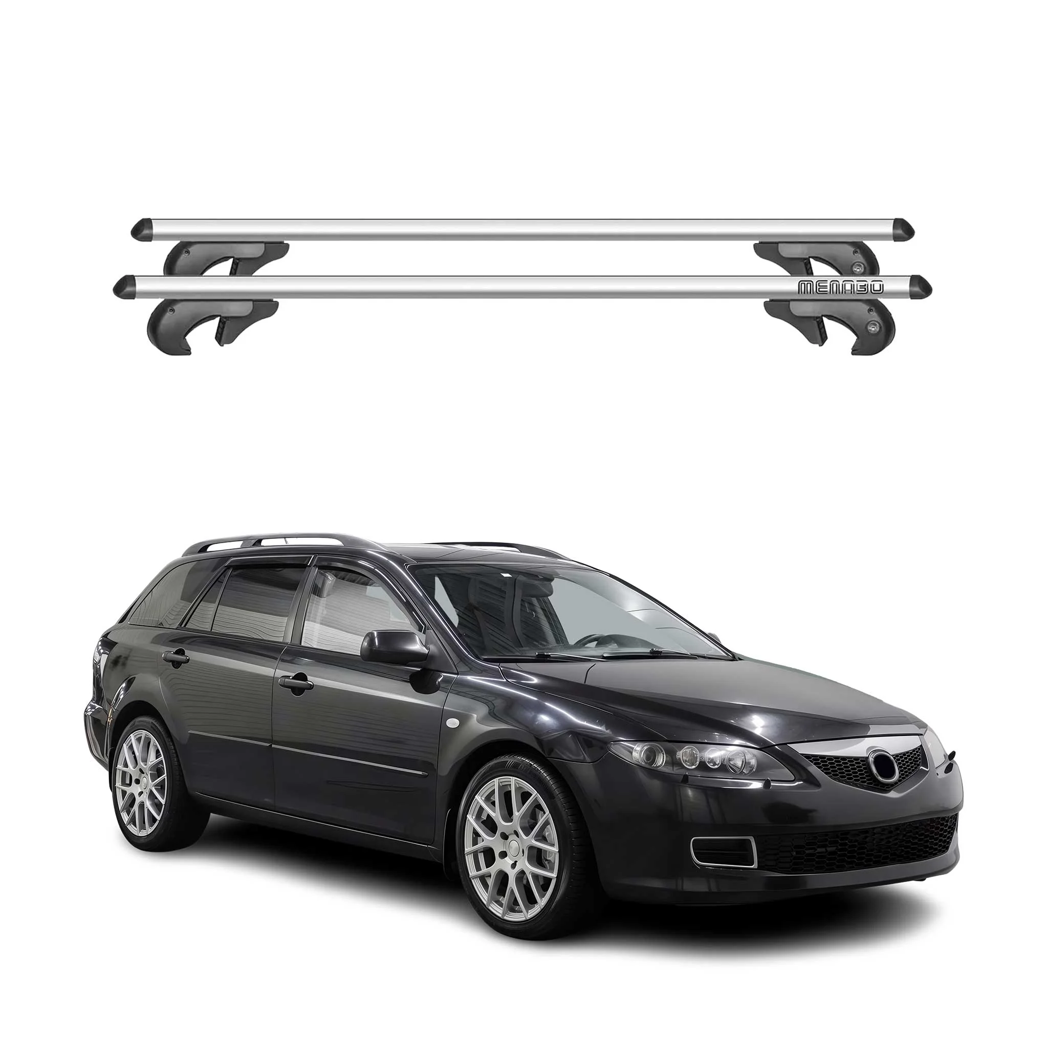 Menabo Dachträger Grundtäger für Mazda 6 Kombi 2002-2008 Aluminium Silber 2x