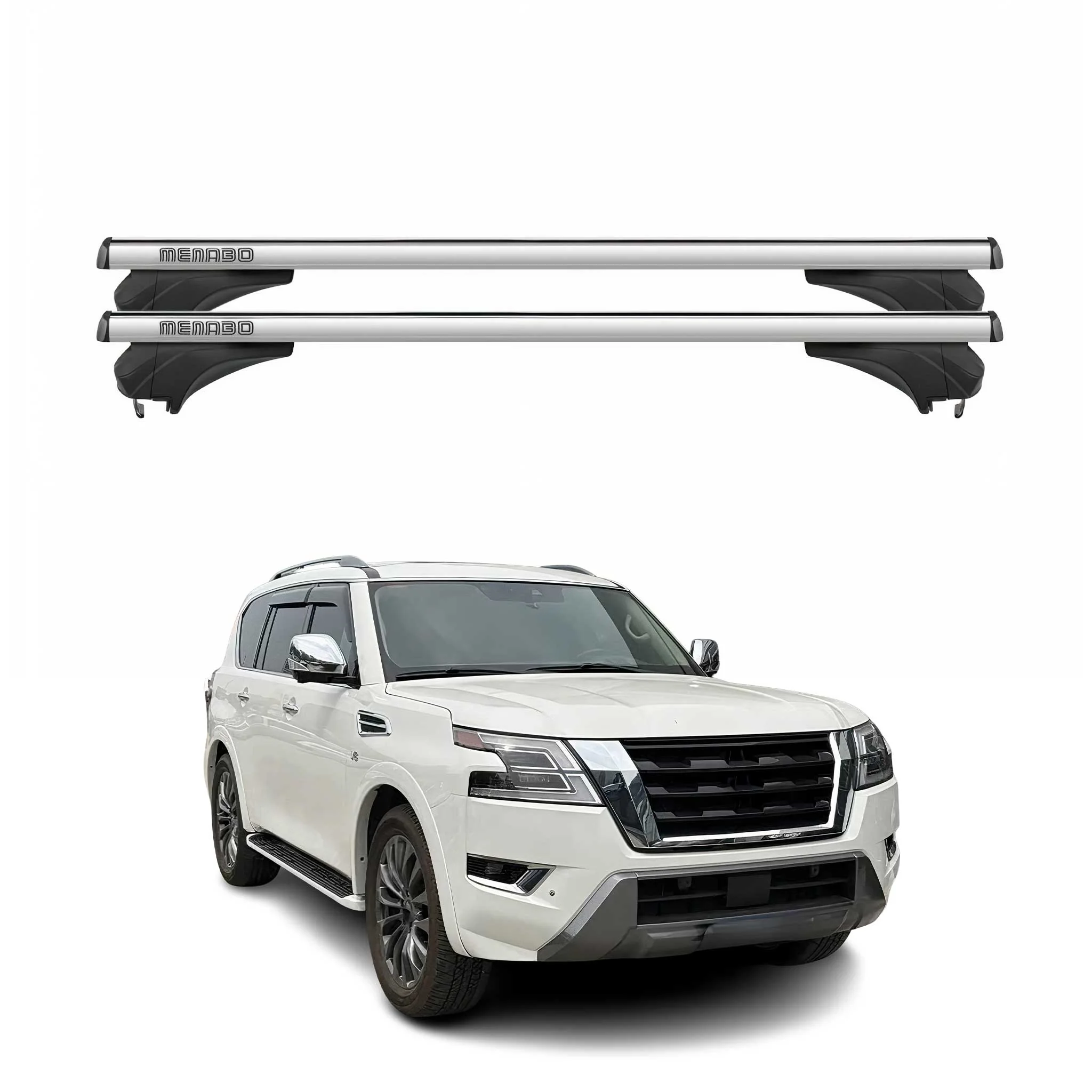 Menabo Dachträger Grundtäger für Nissan Armada Y62 2017-2024 Aluminium Silber 2x
